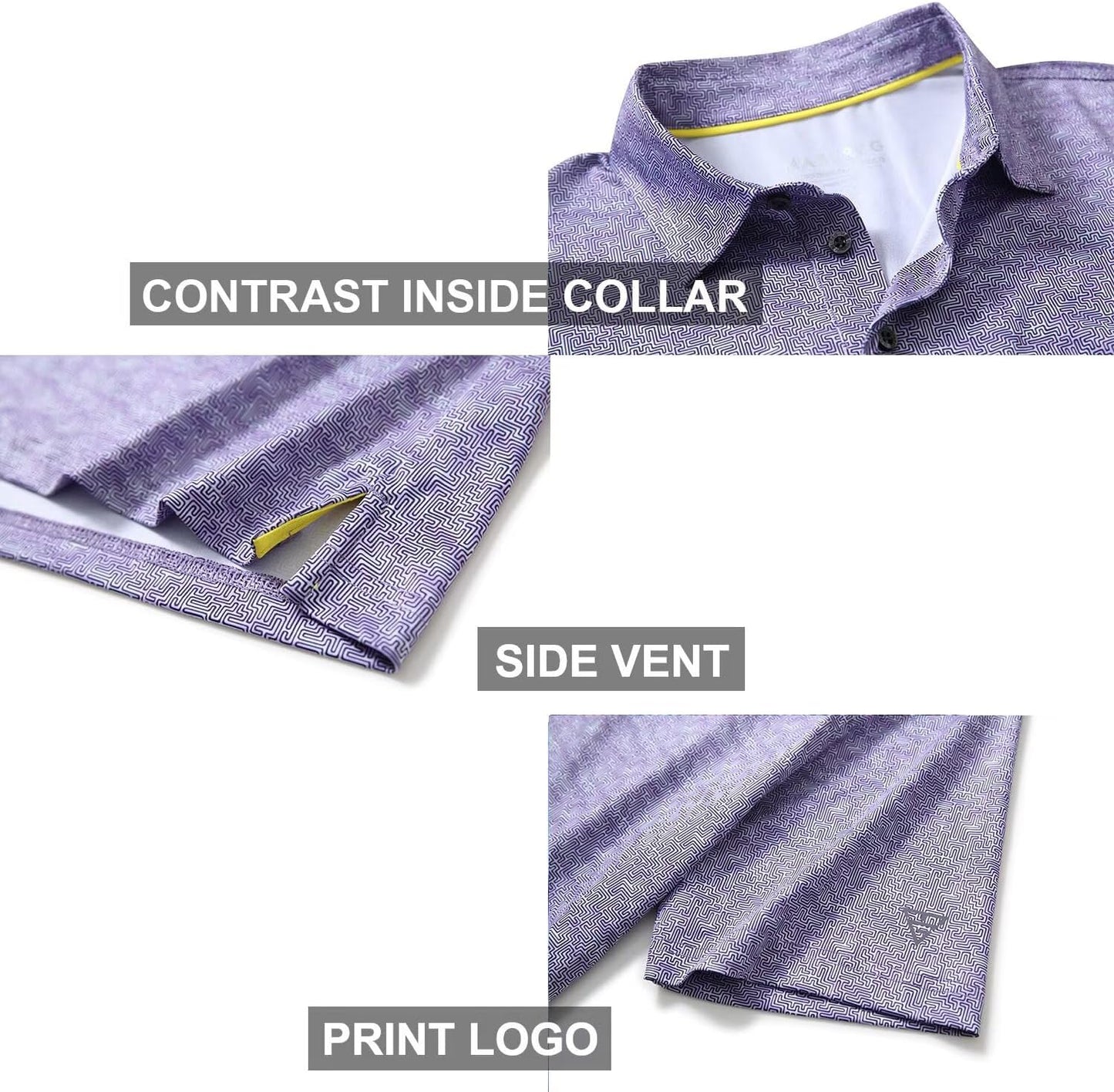 Golf Shirts for Men Dry Fit Short Sleeve Print Performance Moisture Wicking Polo Shirt