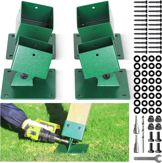 Hulave 201 Stainless Steel Swing Set Anchor Leveling Kit, Swing Set Leveling Base Bracket, Fits 4 x 4 (Actual Size 3.5" x 3.5") Wood Legs, Avoids Moisture to Protect Wooden Legs (4pack - Green)