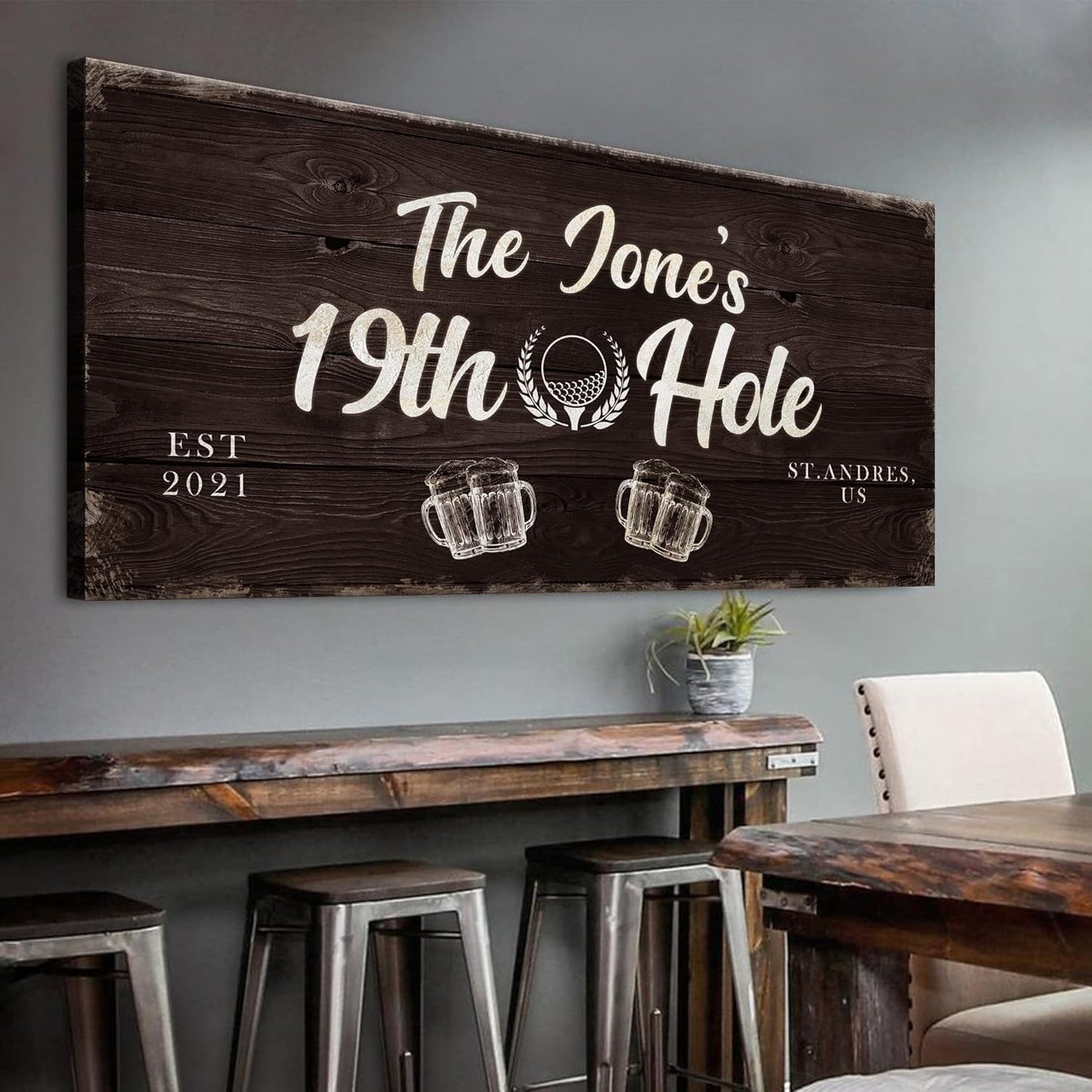TAILORED CANVASES Golf Art Decor - Personalized Vintage Golf Wall Art Sign for Man Cave, Bedroom, Basement, Home Bar and Custom Gift for Husband, Dad, Wedding & Anniversary - 19th Hole Sign, 20"x10"
