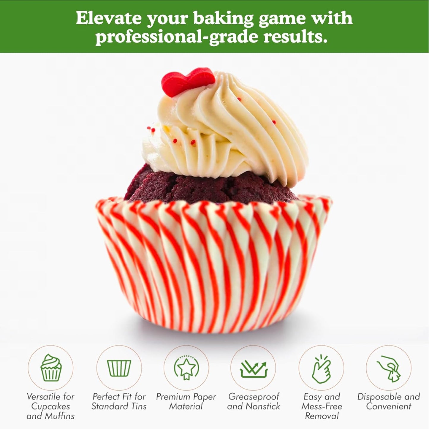 Regency Wraps Greaseproof Professional Grade Baking Cups, Pack of 40, Standard Liners, Red Pisa Stripe, for Cupcakes, Muffins, Candy, Non Stick