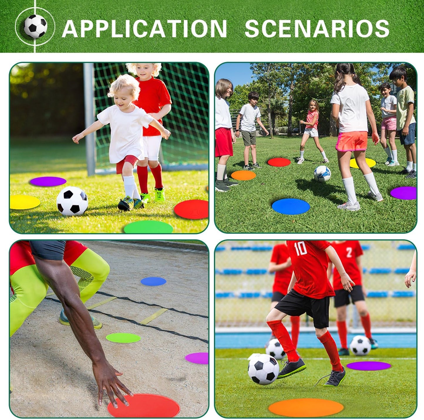 Poly Spot Markers 9 inch Non-Slip Rubber Agility Training Markers Floor Dots Flat Field Cones for Football, Soccer, Basketball, School Exercise Drills, Dance Practice