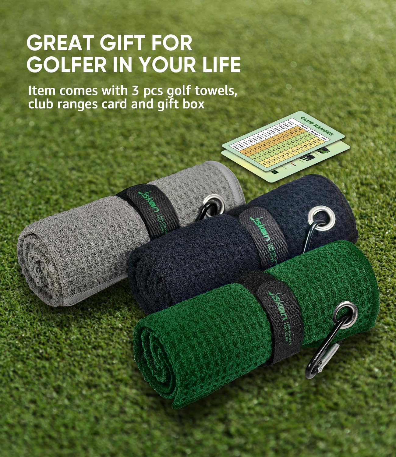 Pro Golf Towel Microfiber Golf Towel for Golf Bags (16" X 16") with Hook, Loop Fastener and Gift Box, Essentials Golf Accessories for Men, Golf Gifts for Men/Women