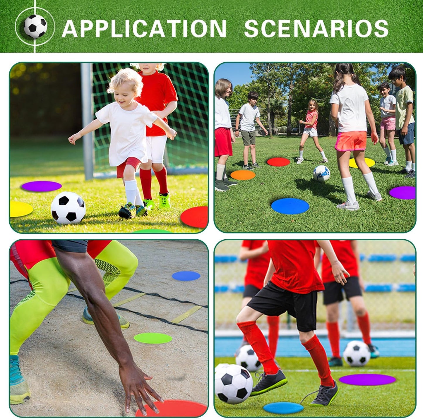 Poly Spot Markers 9 inch Non-Slip Rubber Agility Training Markers Floor Dots Flat Field Cones for Football, Soccer, Basketball, School Exercise Drills, Dance Practice