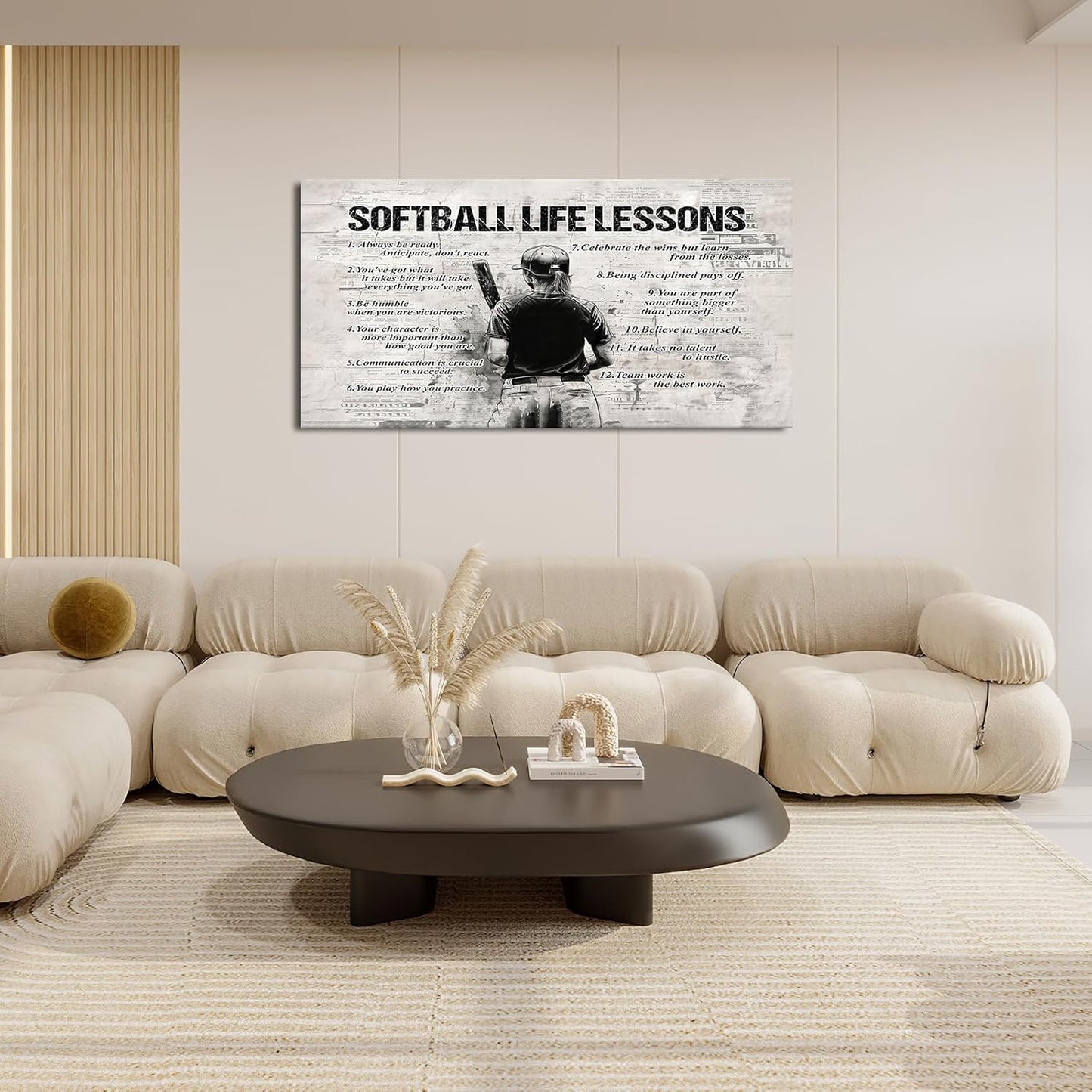 Softball Sports Wall Art for Living Room - Large Size Life Lessons Decor Sign - Retro Canvas Prints Inspirational Pictures Painting Artwork for Home Decoration Master Bedroom 60"X30"