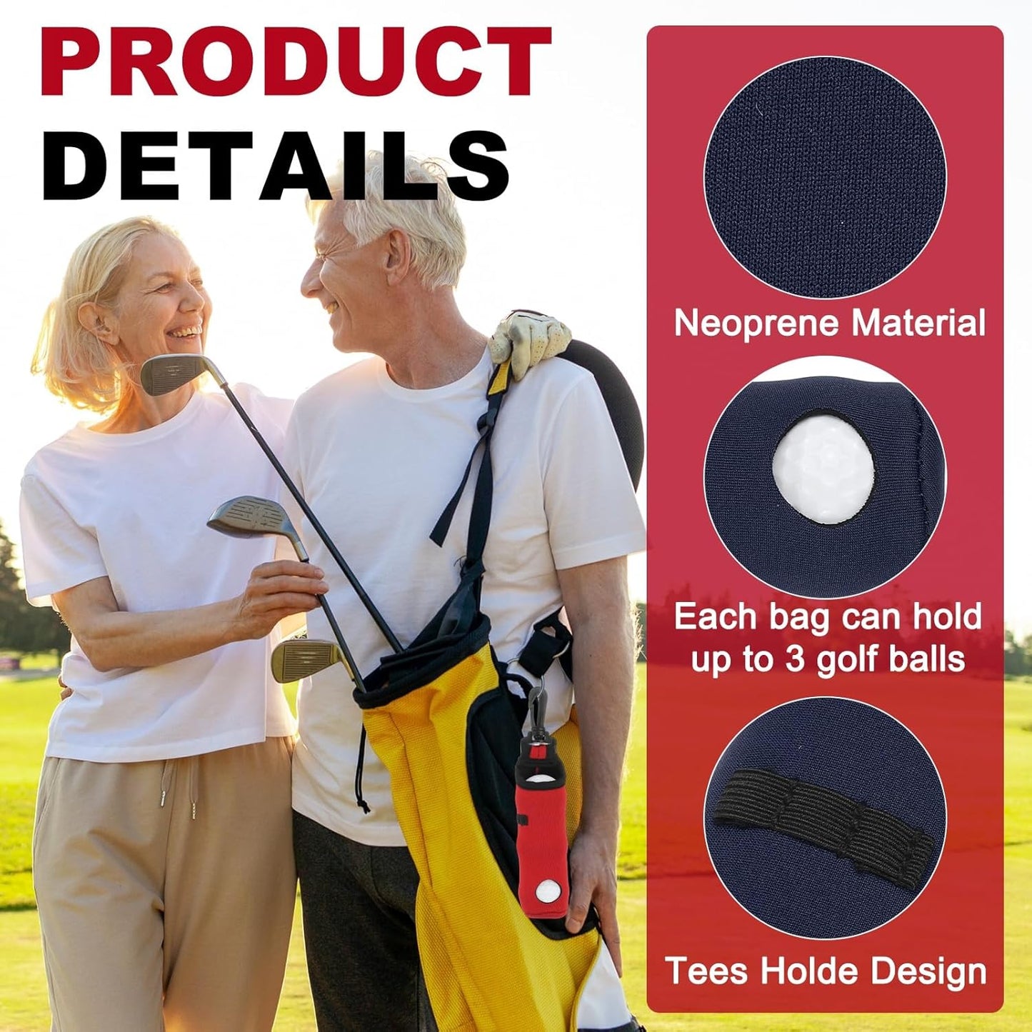 uxcell Golf Ball Carry Bag, Waist-Mounted Storage Bag Neoprene Golf Tee Holder Pouch with Lightweight Hook for Men and Women