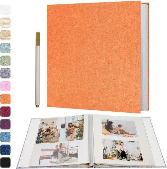 Vienrose Photo Album Self Adhesive 4x6 5x7 3x5 8x10 10x12 Scrapbook Album DIY Scrap Book with A Metallic Pen (13"x12.6" 60 Pages, Orange)