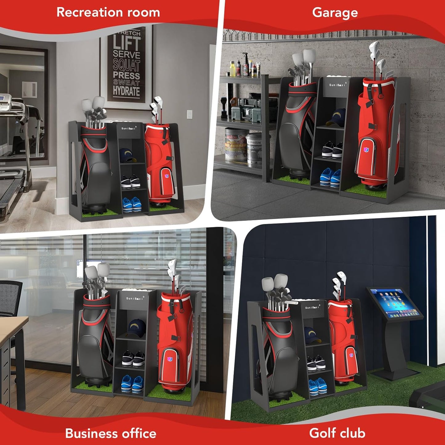 Wooden Golf Storage Organizer for Garage, Premium Golf Bag Holder Rack for Golfing Accessories, Great Gift for Golfers,Husband, Dad