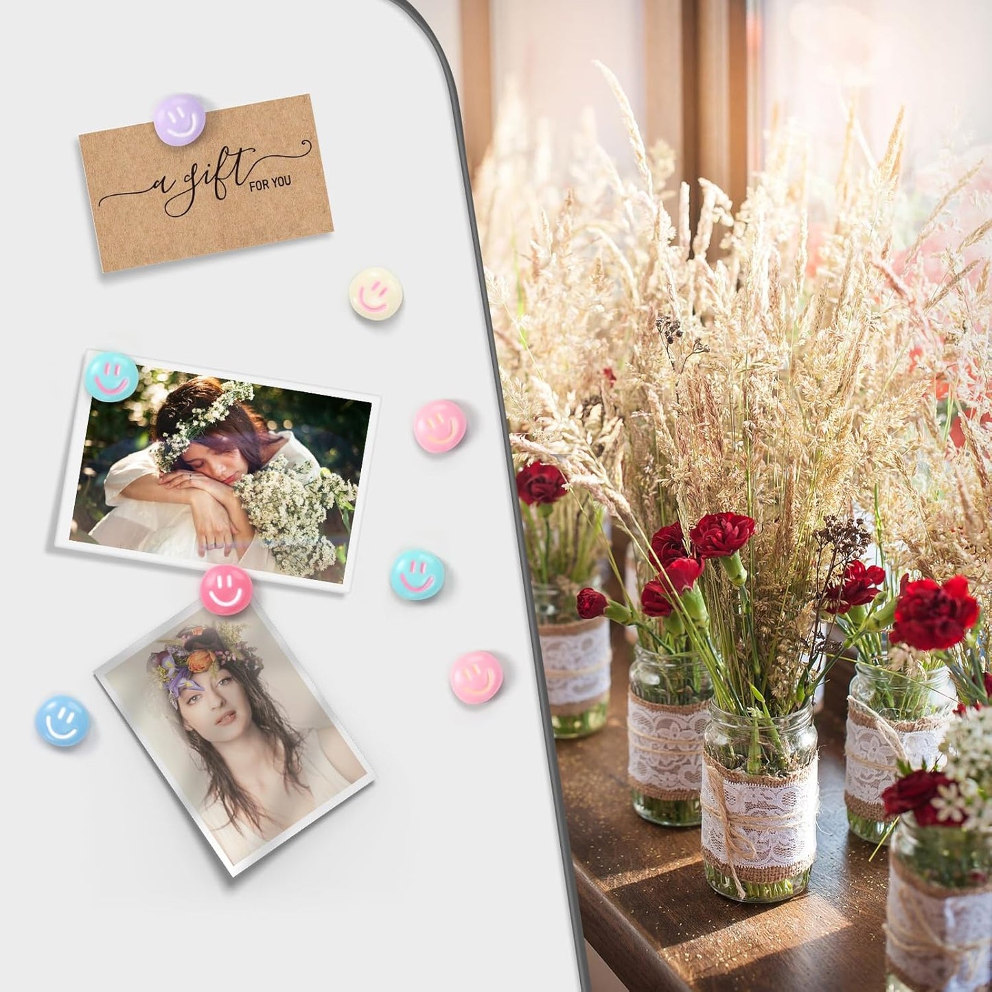 12Pcs Fridge Magnet Cute,6 Colors Refrigerator Magnet, Resin Smile Face Decorative Magnets, Smile Magnets for Whiteboard Cabinet Locker Classroom Kitchen Office