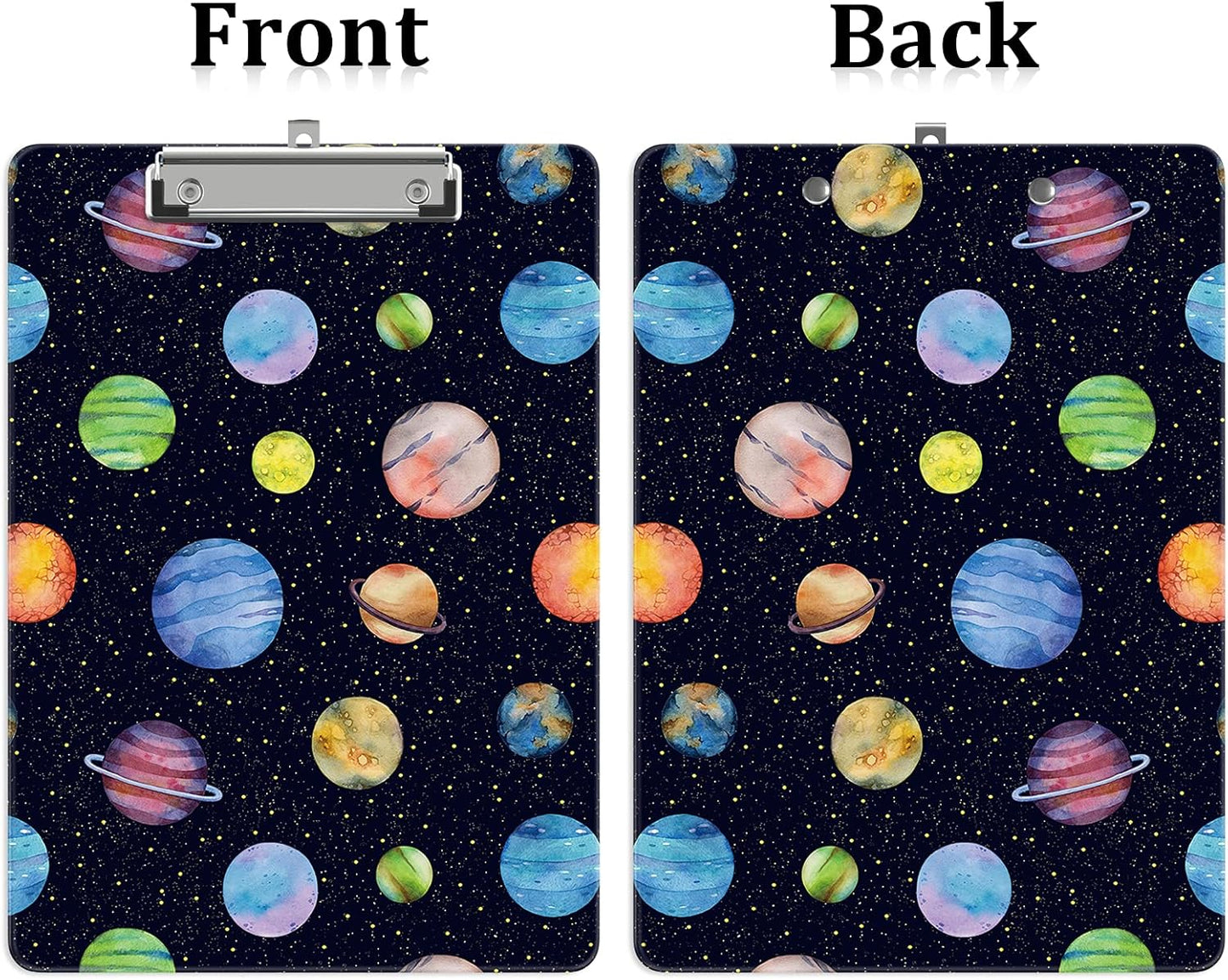 Plastic A4 Clipboards, Cute Clip Board Stardard Letter Size 9 x 12.5 in, Office Decorative for Students Women Men and Kids, Planet