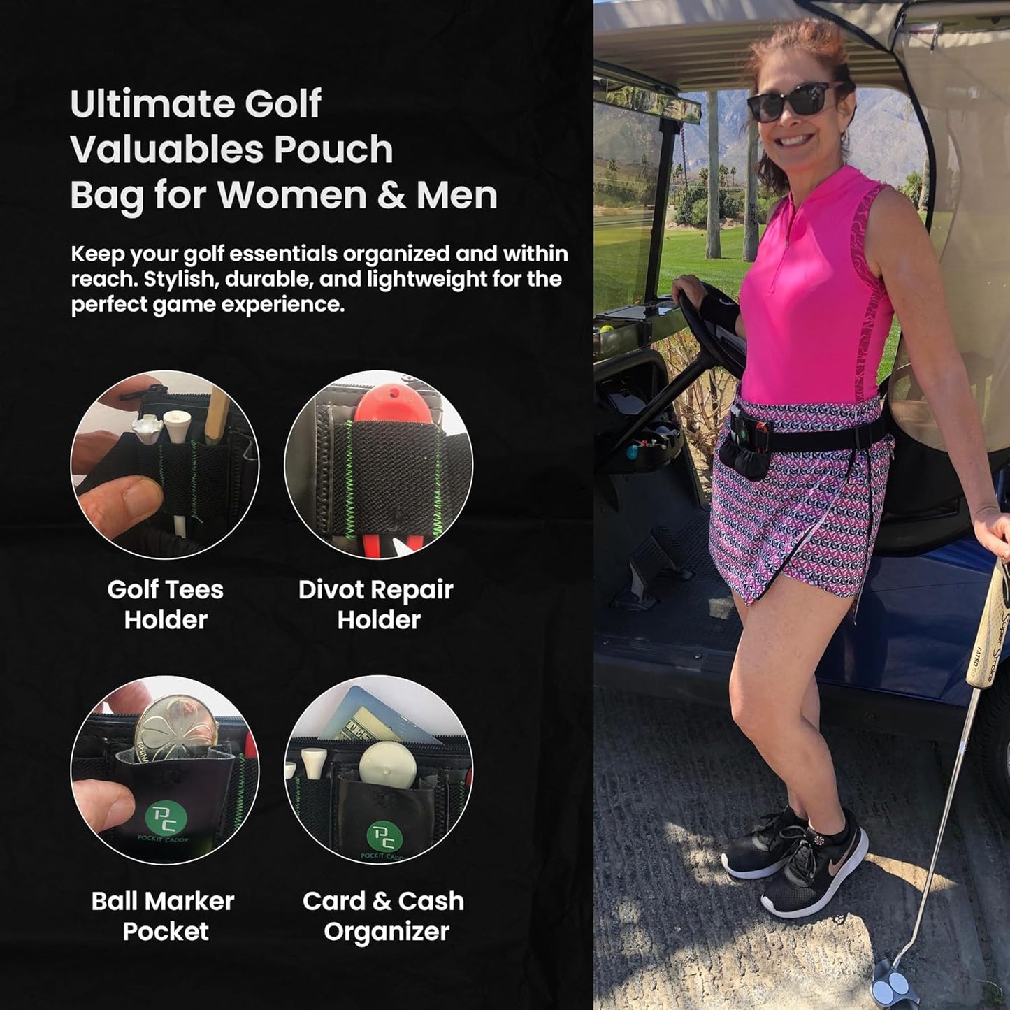 Golf Valuables Pouch Bag - Holder for Golf Tees, Balls, Keys, Cards & Cash - Golf Caddy Belt Pouch - Ideal Golf Accessories for Women & Men Belt Bag - Great Gift for Golfers - Golf Fanny Pack
