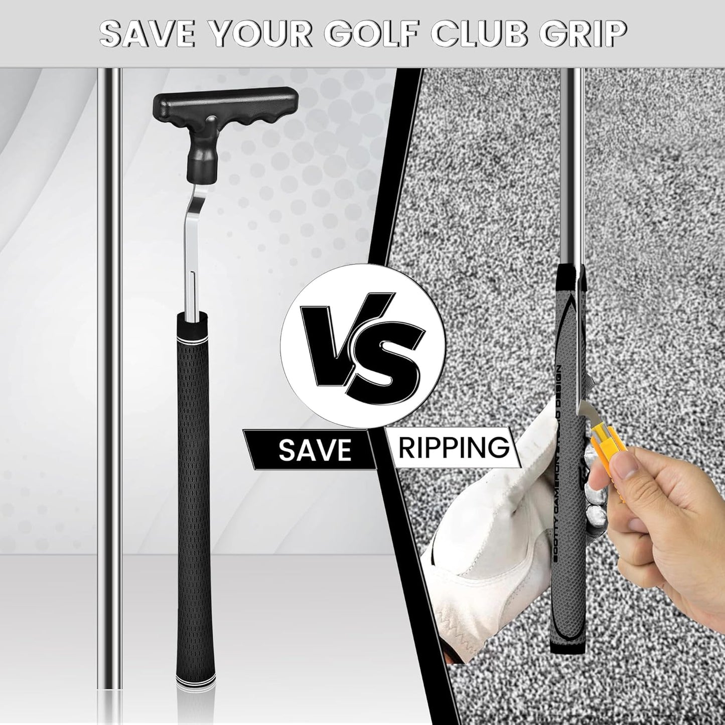 Golf Grip Removal Tool, 12" V-Groove Grip Remover Saver Gripping Tool,High-Carbon Steel Golf Club Grip Remover Tool,Golf Gifts for Men