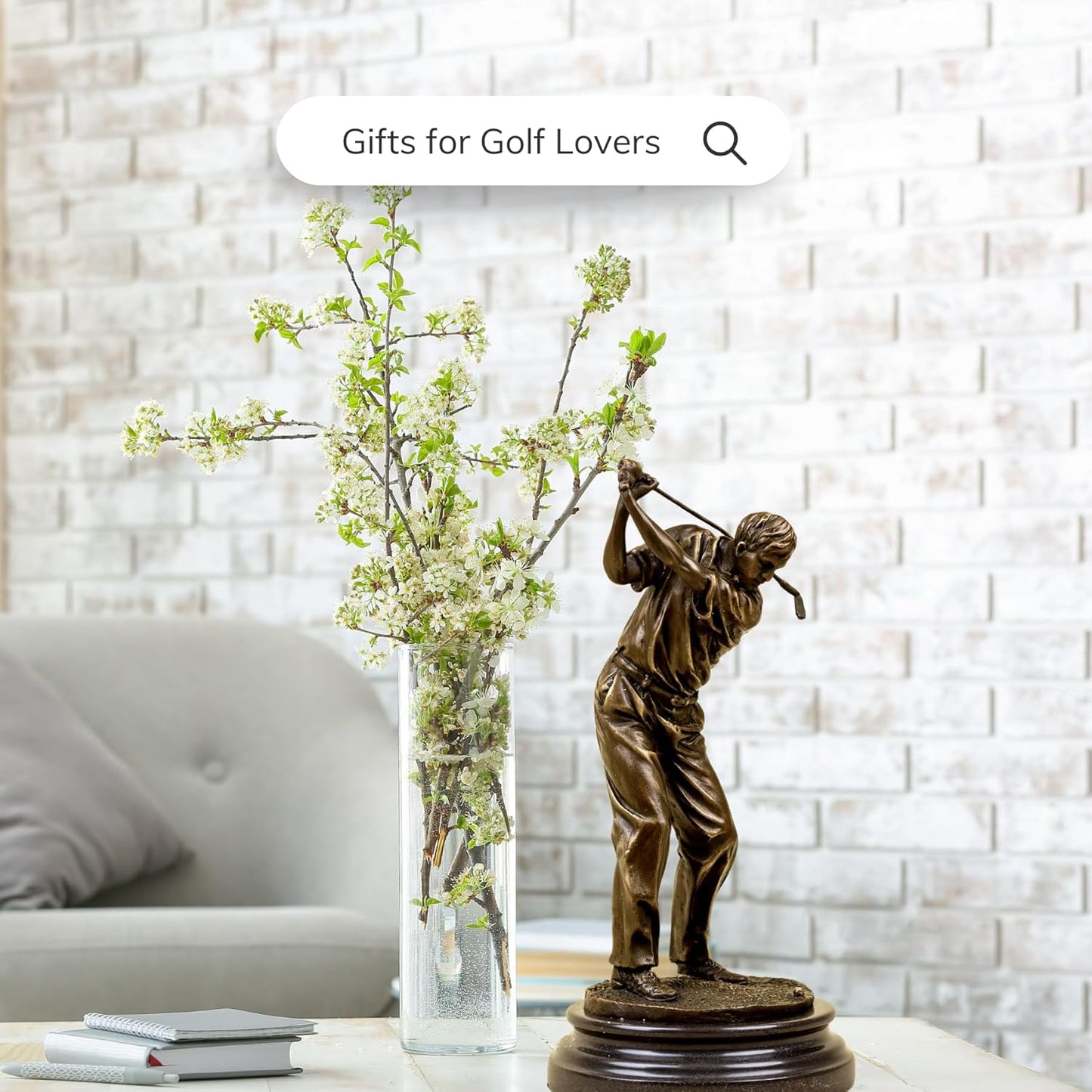 12.6'' Golf Man Bronze Statue, Classical Golfer Bronze Figurine Sculpture Ornament with Marble Base Modern Art Crafts for Home Office Decor Gift