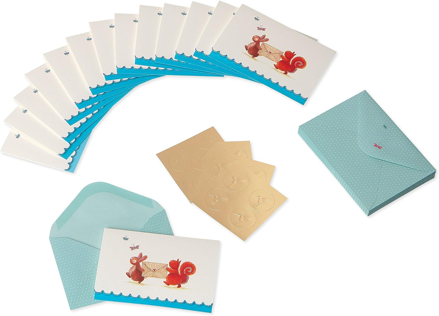 Papyrus Blank Cards with Envelopes, Bunny & Squirrel (14-Count)