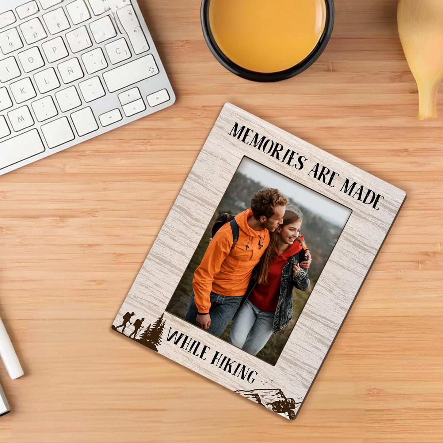 Hiking Gifts Picture Frame 5x7, Gifts for Hikers Photo Frame, Hike Gift for Women Men Couples Friends, Memories are Made While Hiking Wooden Picture Photo Frames for Home Desk Room Decor