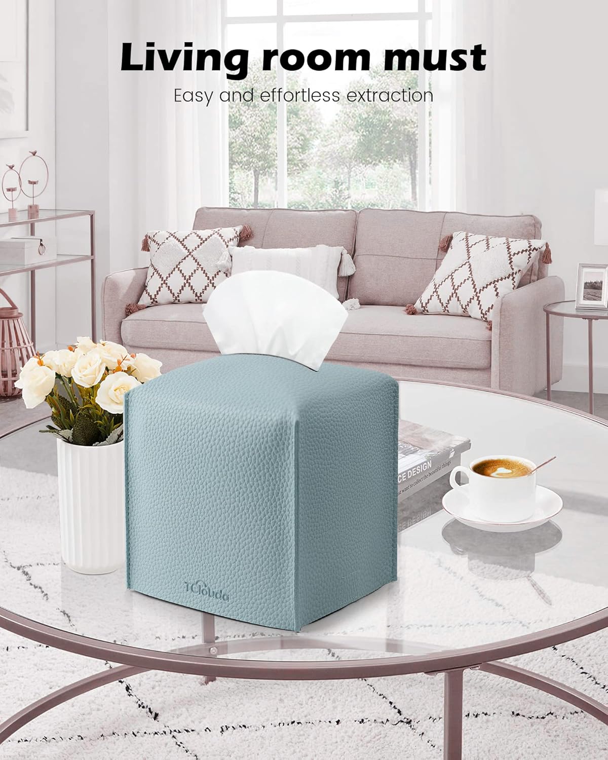 Tissue Box Cover for PU Leather, Modern Simple Solid Color Holder Square Tissue Bag, Ideal for Bathrooms,Office,Car,Nightstand,Outdoor Tent,Dining Table,5"X5"X5", Double Blue