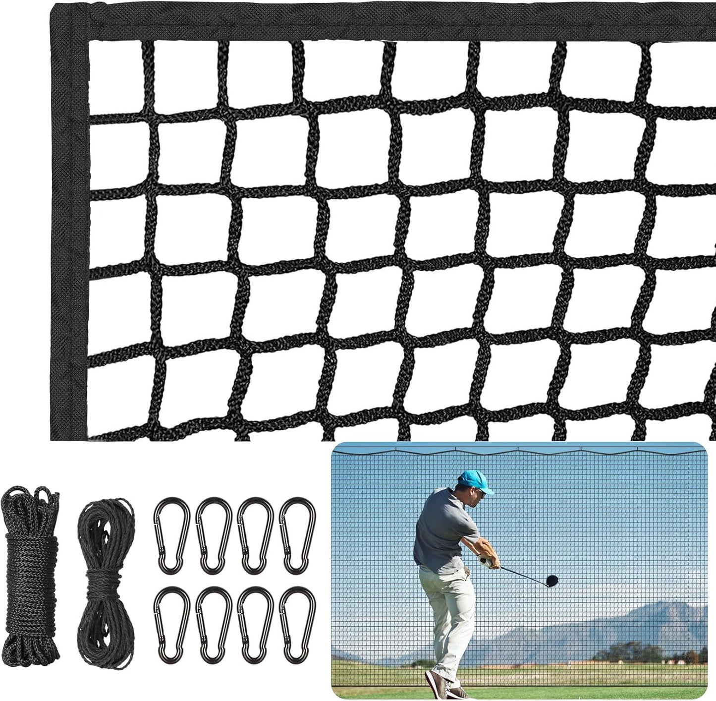 Golf Netting 7Ft,10Ft,15Ft,20Ft Golf Practice Net for Garage, Sport Practice Barrier Net, Heavy Duty Nylon Sport Netting Golf Hitting Net for Baseball, Hockey, Soccer, Tennis DIY Ball Net for Backyard