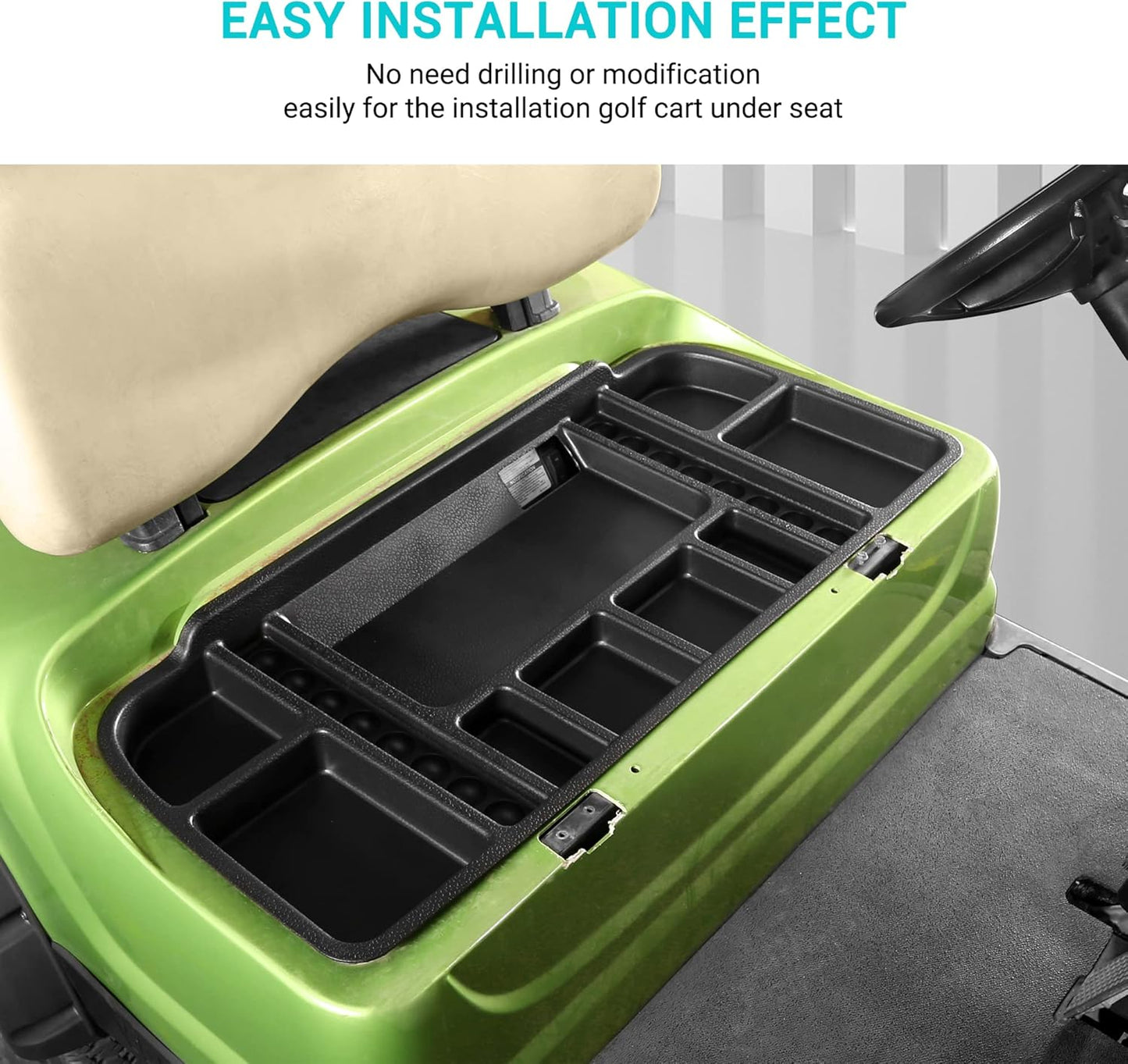 10L0L Golf Cart Under Seat Storage Tray Fits EZGO TXT, RXV, Club Car DS, Club Car Precedent, Yamaha G29, Electric Vehicle with Original Trojan Battery Underseat Organizer Container Holder Plate
