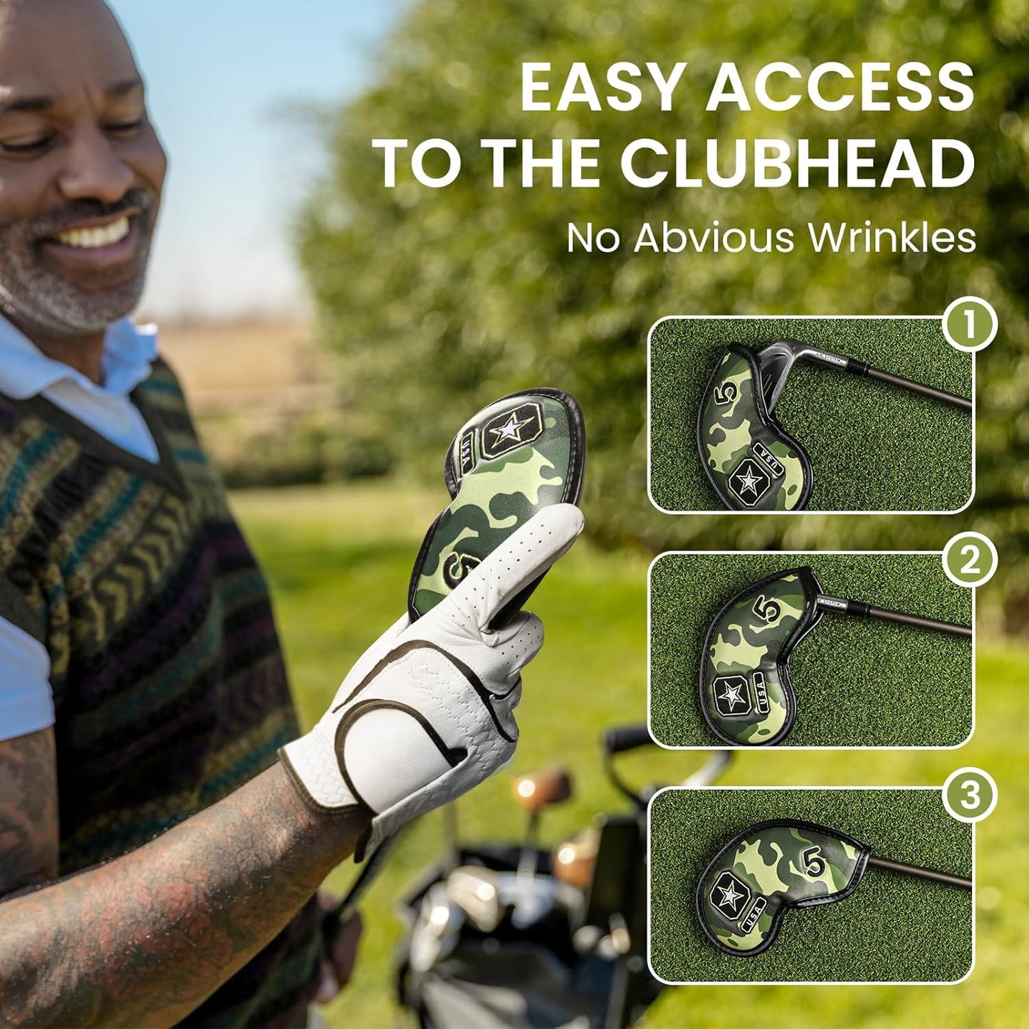 Golf Club Covers Iron Value 12 Pack Stylish Synthetic Leather Headcover, Embroidery Numbers Head Covers Universal Protector Fit Main Iron Wedge Clubs, Accessories Travel for Men Women