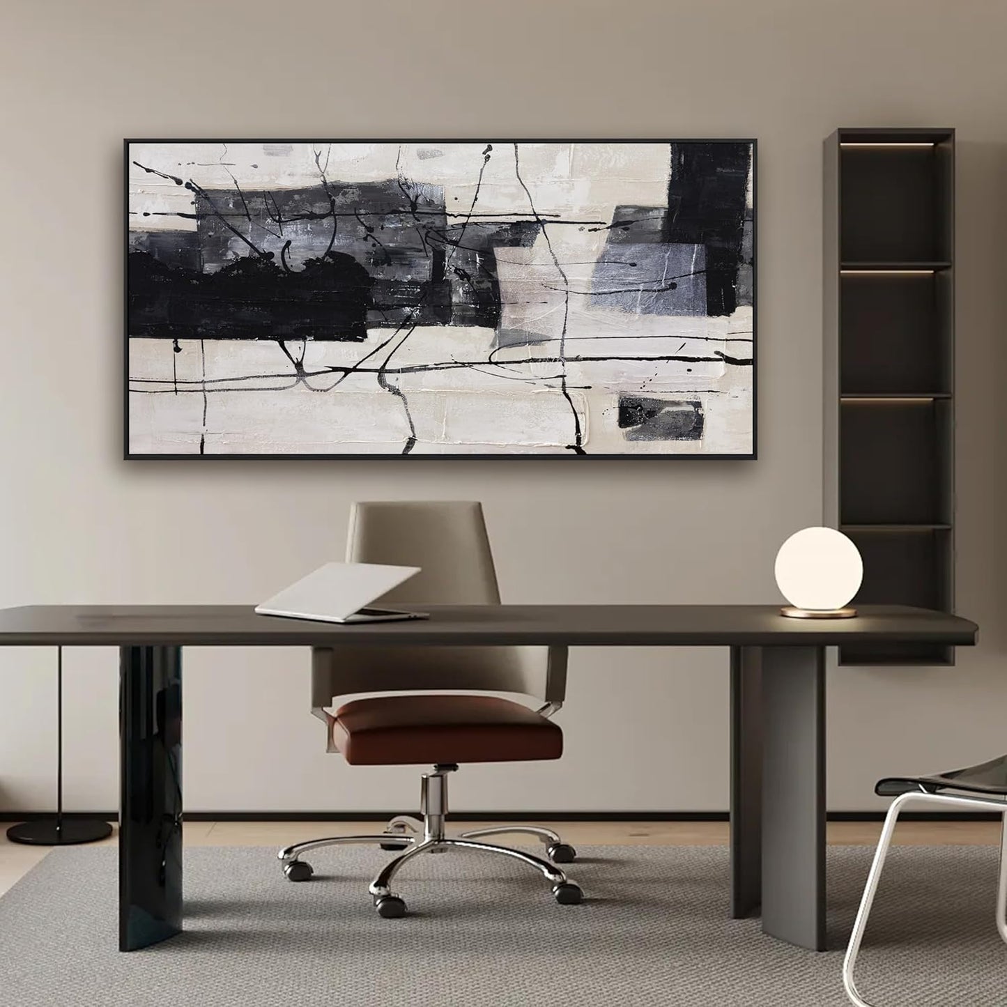 Black And White Abstract Wall Art Small Size Framed Home Artwork Decor Modern Minimalist Canvas Painting Living Room Decor For Bedroom Office Wall Decor 20"X40"