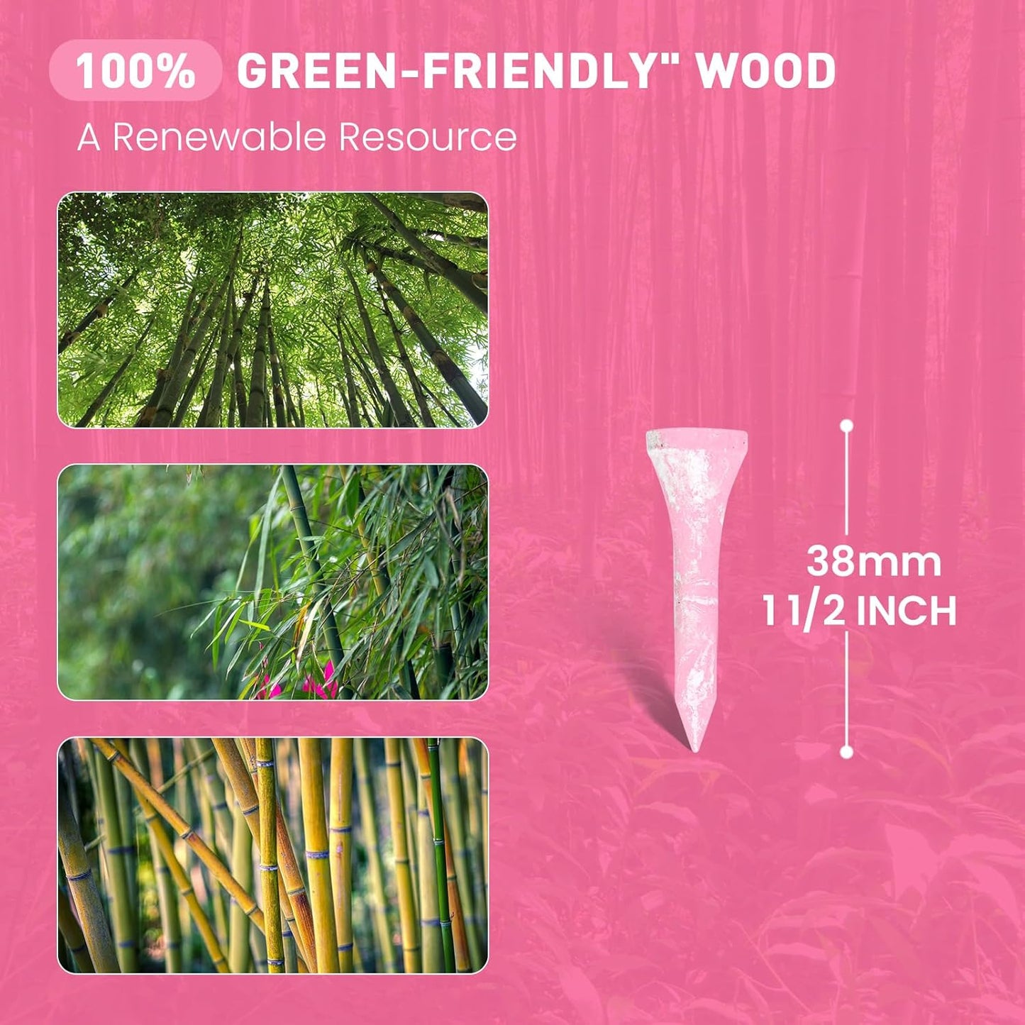 Amy Sport Golf Tees Styllish Bamboo Wooden Coloured Painted Bulk 200 Pack 1 1/2 3 1/4 2 3/4 Inch Tee, Enhanced Visibility Color Purple Pink Green Blue, Practice for Men Women