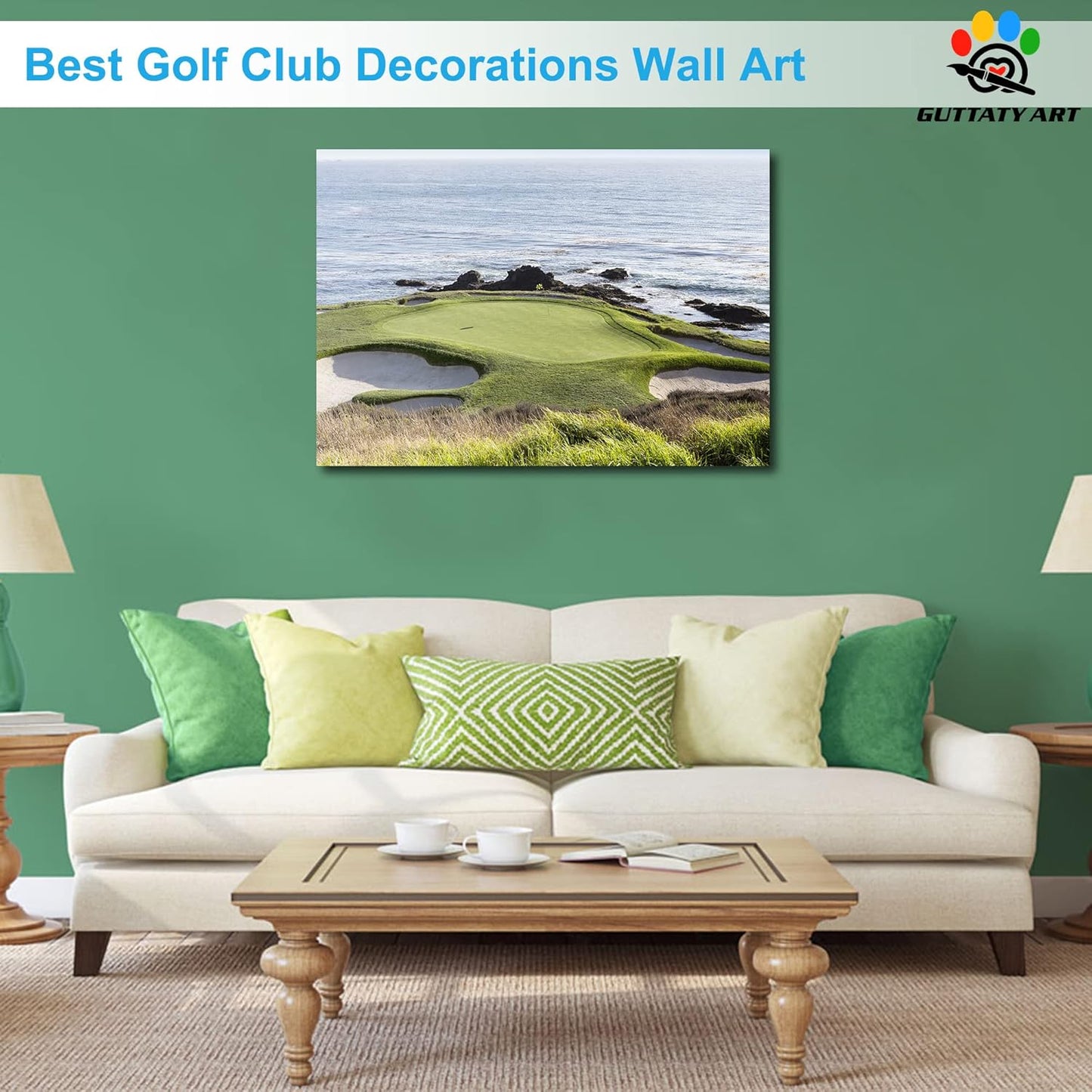 Pebble Beach Golf Course Canvas Wall Art, Modern Pebble Golf Links Picture for Living Room Wall Decor, Golf Poster Prints for Gym Home Decor, Framed Artwork for Office Bathroom Decor 28x40 Inches