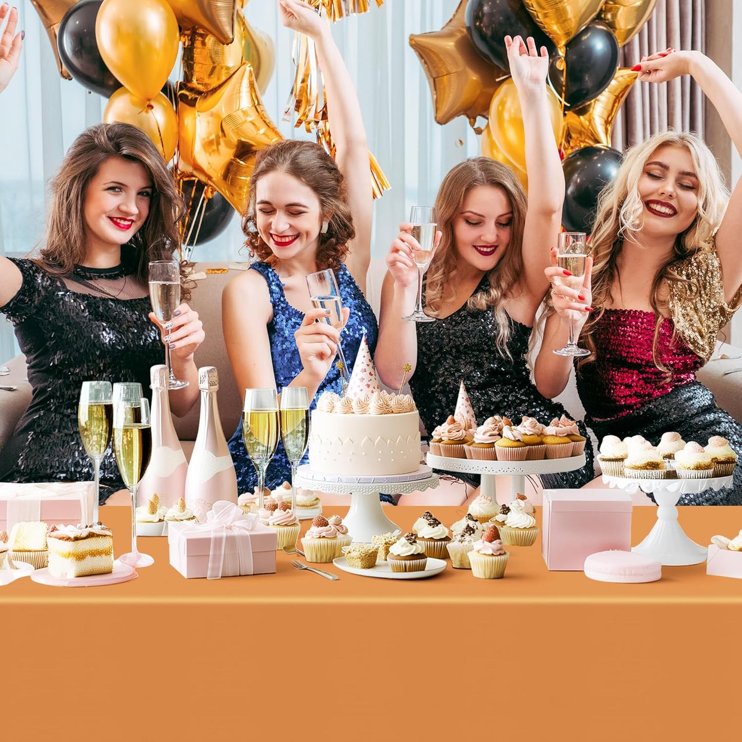 4 Pieces Pink & Orange Series Rectangle Tablecloth, 54x72" Solid Color Waterproof & Spillproof Disposable Plastic Table Cover, Durable Party Tablecloth for Dining, Buffet, Picnic, Outdoor Events