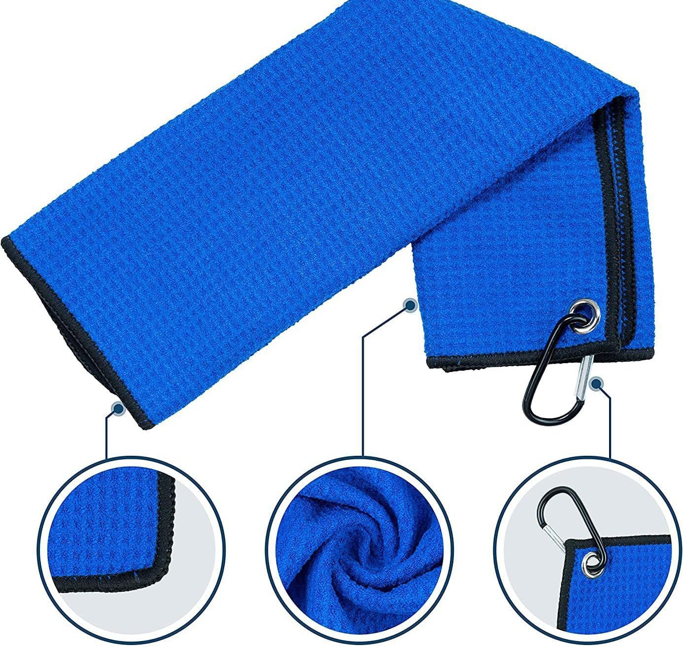 Golf Towels, Golf Towel and Brush Set, with Microfiber Waffle Design Golf Towel 16" X 24" with Hook and Loop Fastenerl and Retractable Zip-line Golf Club Brush (Blue)