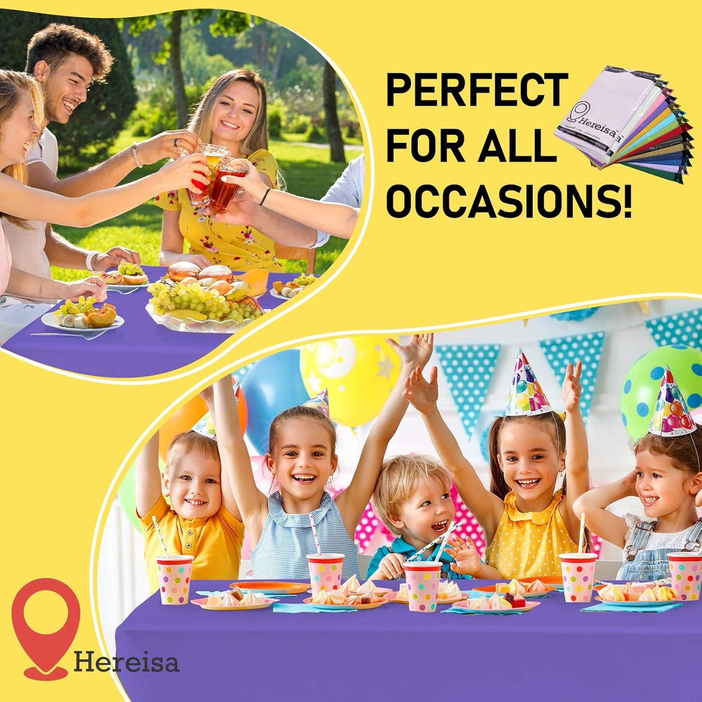 Plastic Purple Tablecloths 3 Pack Violet Disposable Table Covers 54" x 108" Table Cloths PEVA Party Tablecovers for Gras Parties Birthdays Weddings