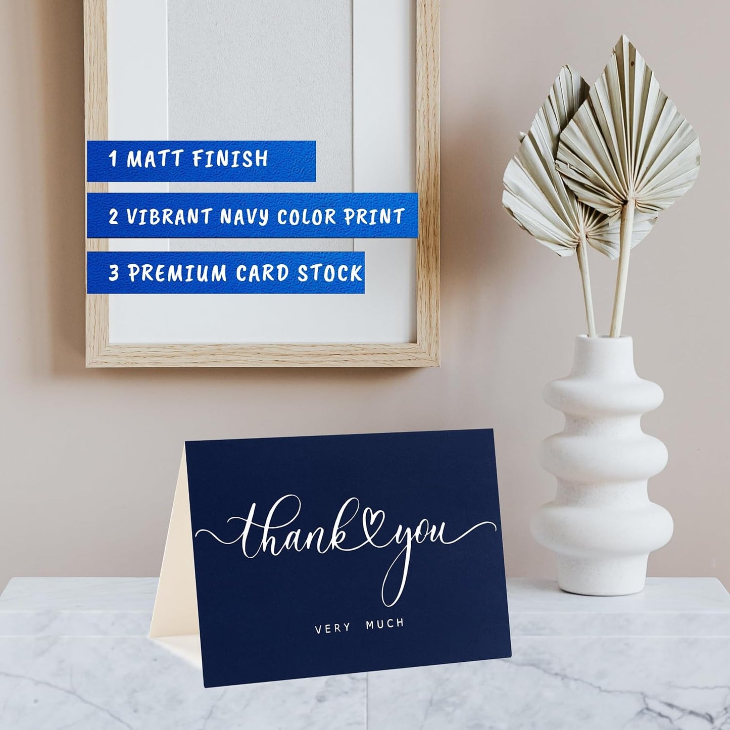 100 Bulk Navy Thank You Cards with Kraft Envelopes and stickers - 4 Minimalistic Designs Blank Thank You Notes with Envelopes Matt for business Wedding Bridal Gift Baby Shower Business Graduation
