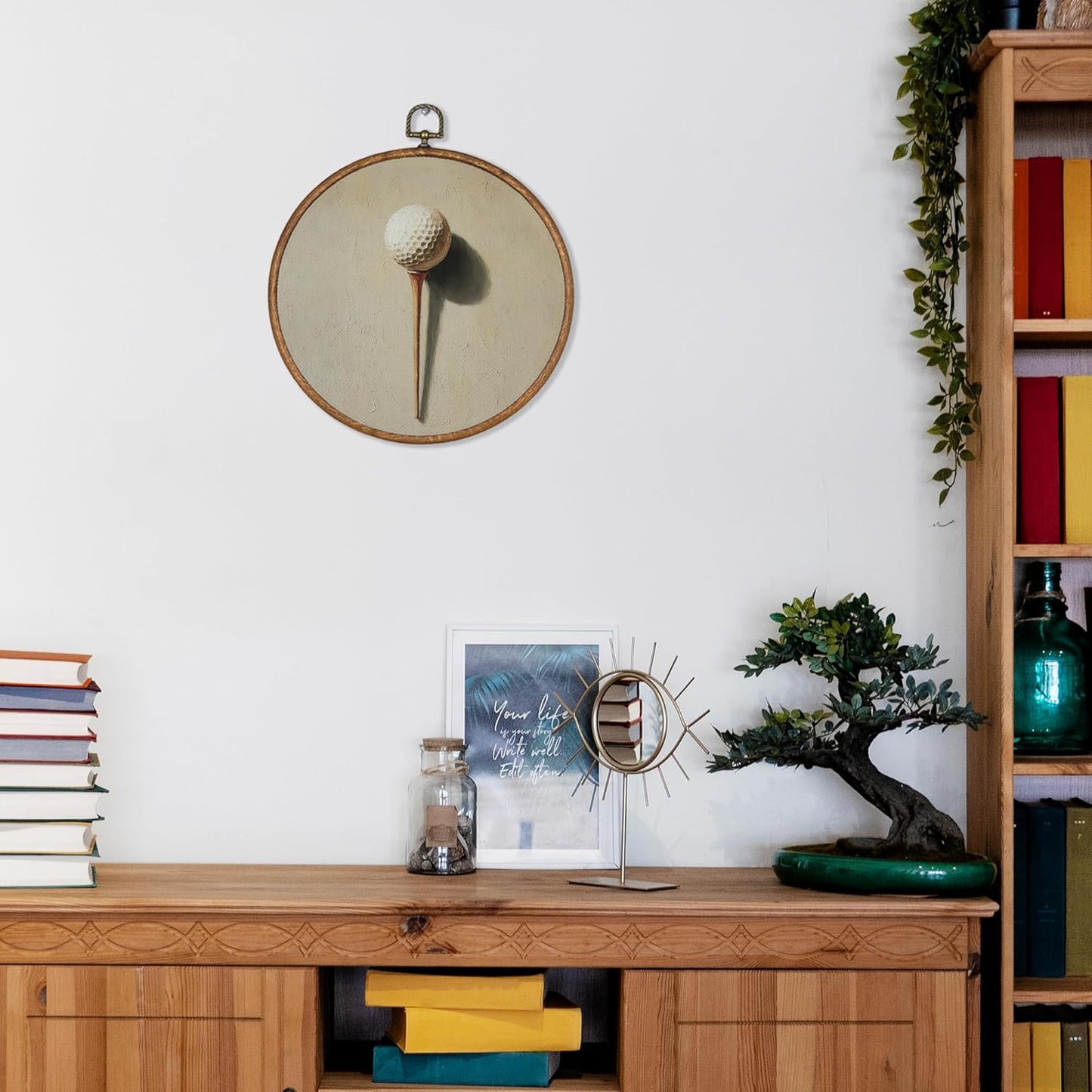 KSDUT Vintage Golf Wall Art Decor - Retro Sports Trendy Wall Art Canvas Frame Hanging Prints, Nursery Sports Gallery Round Wall Art Decor for Boys Room Home Decorations 10"x10"