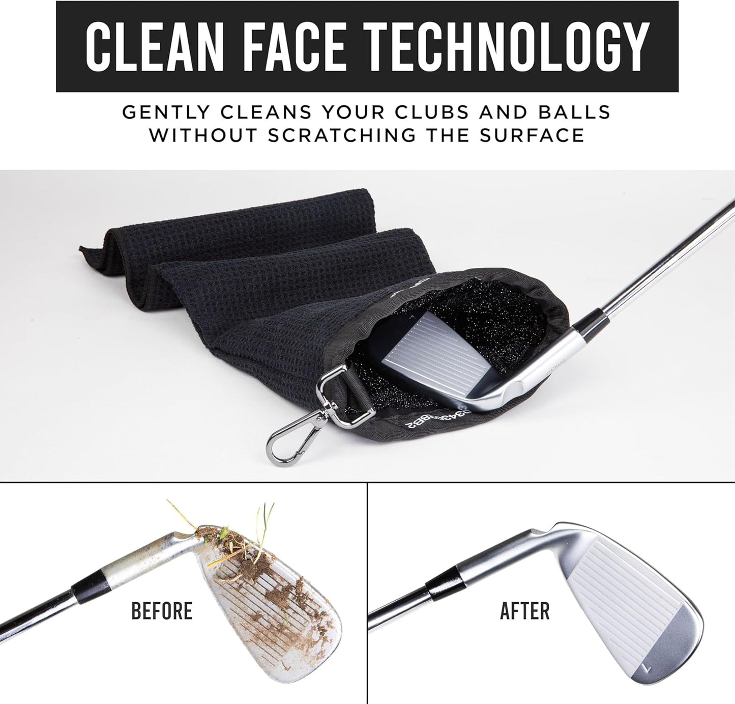 Club Scrub Towel Pro, Golf Club and Ball Cleaning Pouch with Attached Towel, Waterproof Exterior, Clean Face Technology Liner, Machine Washable, Cleans Club Grooves, Waffle-Weave Microfiber