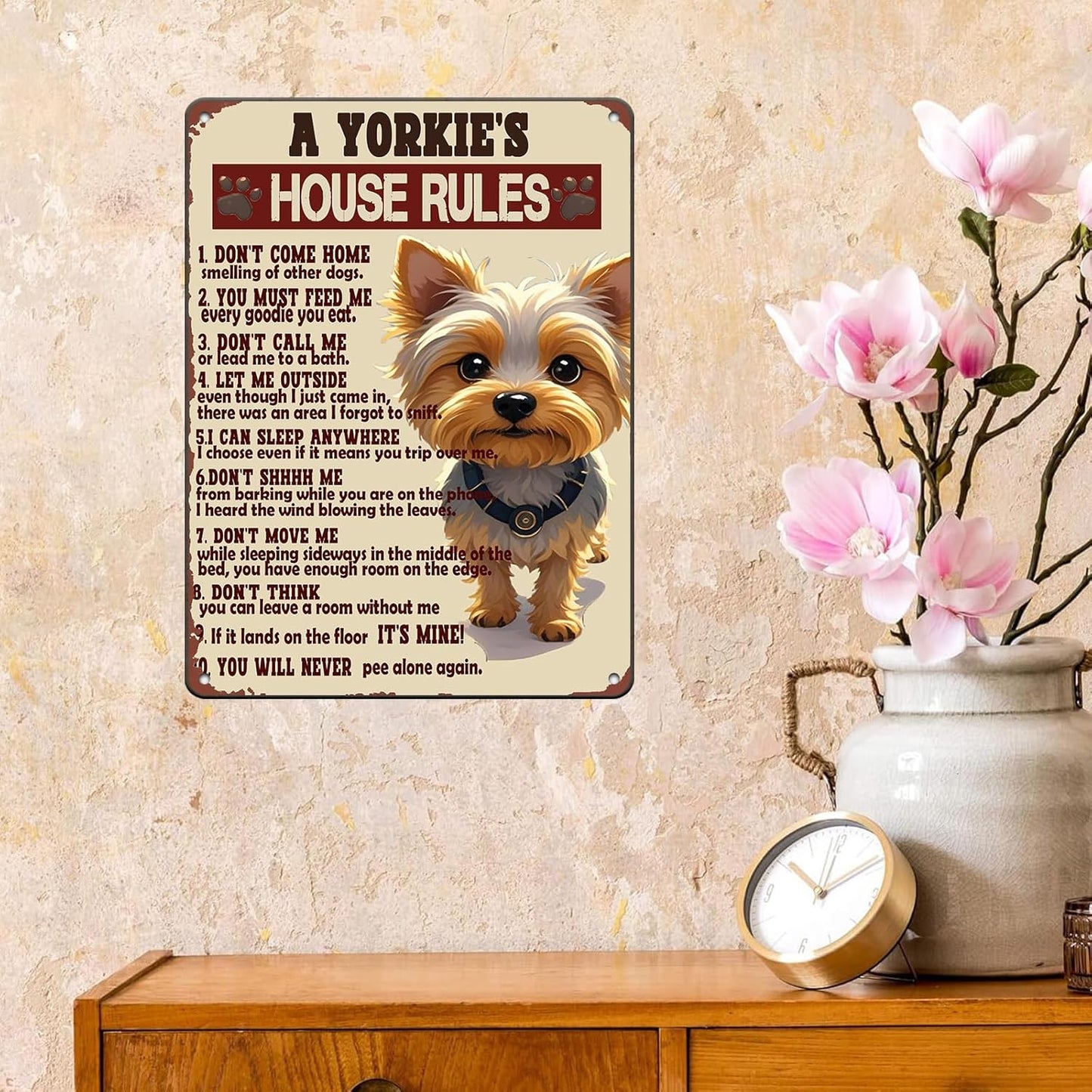 Yorkie House Rules Funny Metal Tin Sign Vintage 'I Am Your Friend' Poster 12x16 Inch Yorkie Dog Iron Tin Sign Home Kitchen Garden Restaurant Man Cave Wall Decor