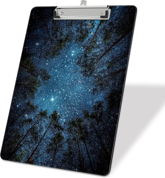Plastic A4 Clipboards, Cute Clip Board Stardard Letter Size 9 x 12.5 in, Office Decorative for Students Women Men and Kids, Night Sky