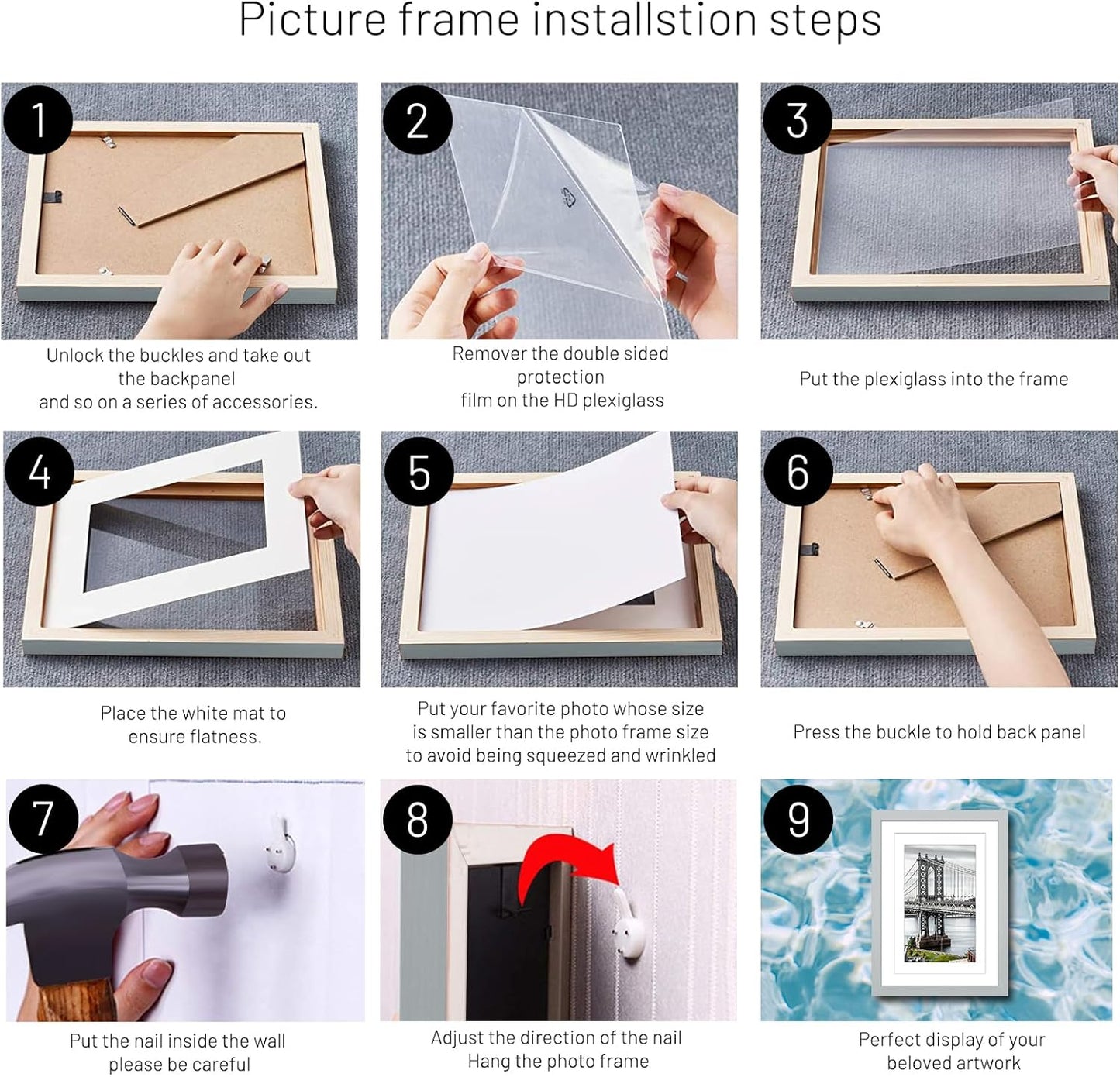 8x10 Picture Frames Solid Wood Display Pictures 5x7 with Mat or 8x10 Frame without Mat Poster Photo Frame Art with 1 Mats for Wall Mounting or Table Top(Gray)