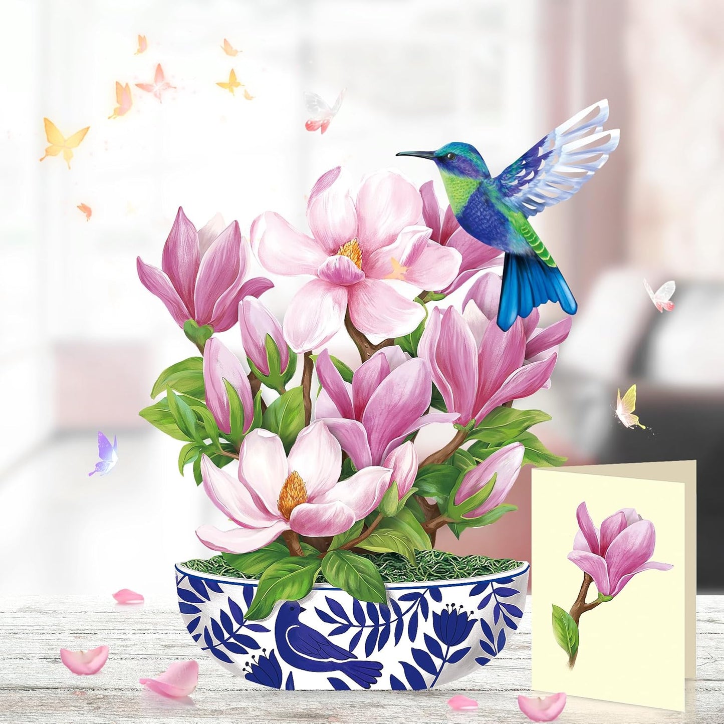 Airpark Pop Up Flower Card, 3D Greeting Card – Magnolia & Bird Design – For Mom, Friend – Ideal for Spring Birthday, Mother’s Day