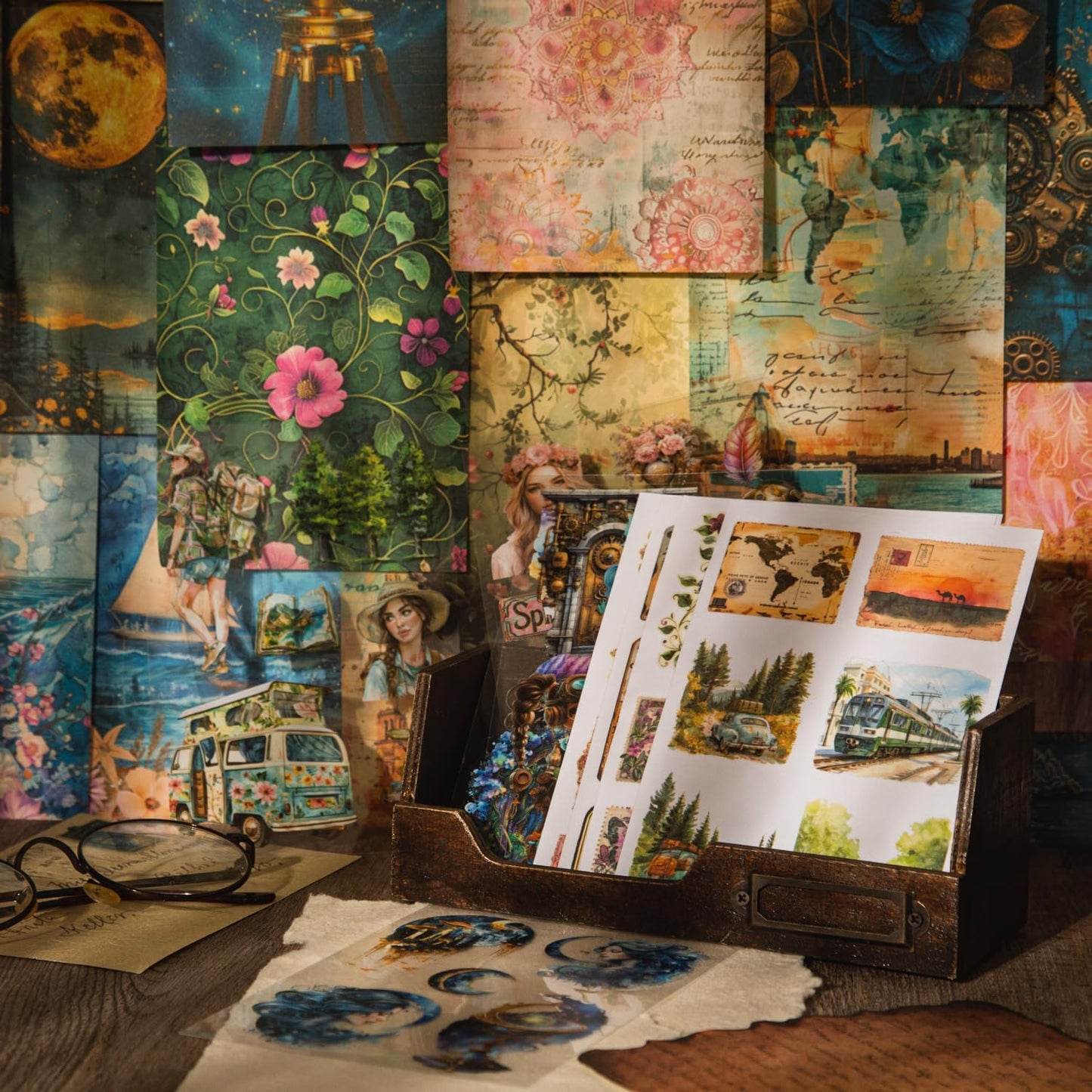 Pre-Cut Retro Stickers and Papers Set, 150 Pcs Vintage Ephemera for Scrapbooking, Journaling, DIY Crafting, and Art Supplies