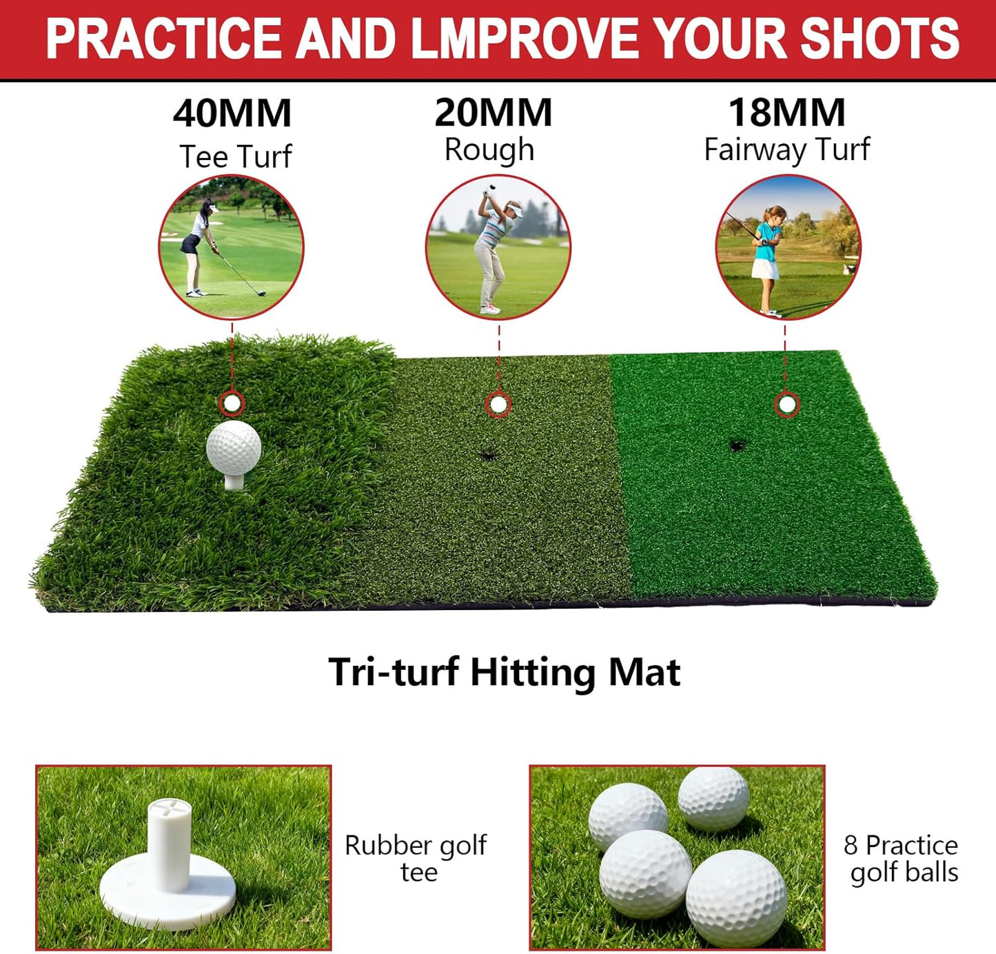 Golf Practice Net 10x7FT, Heavy Duty Golf Hitting Net with Target Net, Indoor Outdoor Training for Backyard Driving & Garage, Complete Set with Golf Balls & Tees, Turf, Carry Bag