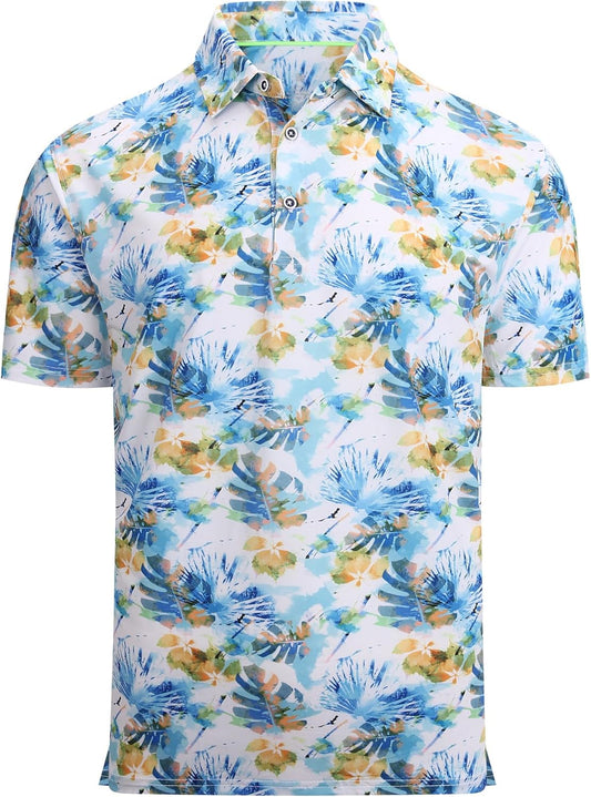 Alex Vando Mens Hawaiian Golf Shirt Moisture Wicking Digital Print Golf Shirts for Men