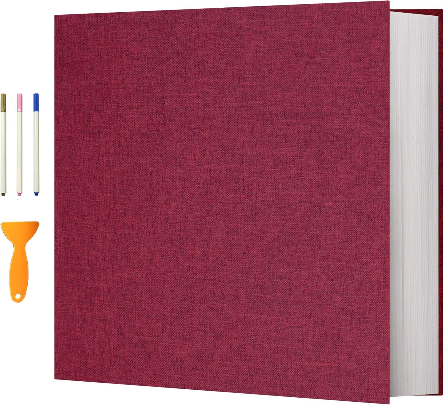 Vienrose Photo Album Self Adhesive 4x6 5x7 3x5 8x10 Scrapbook Album DIY Scrap Book with Metallic Pen 120 Pages Red