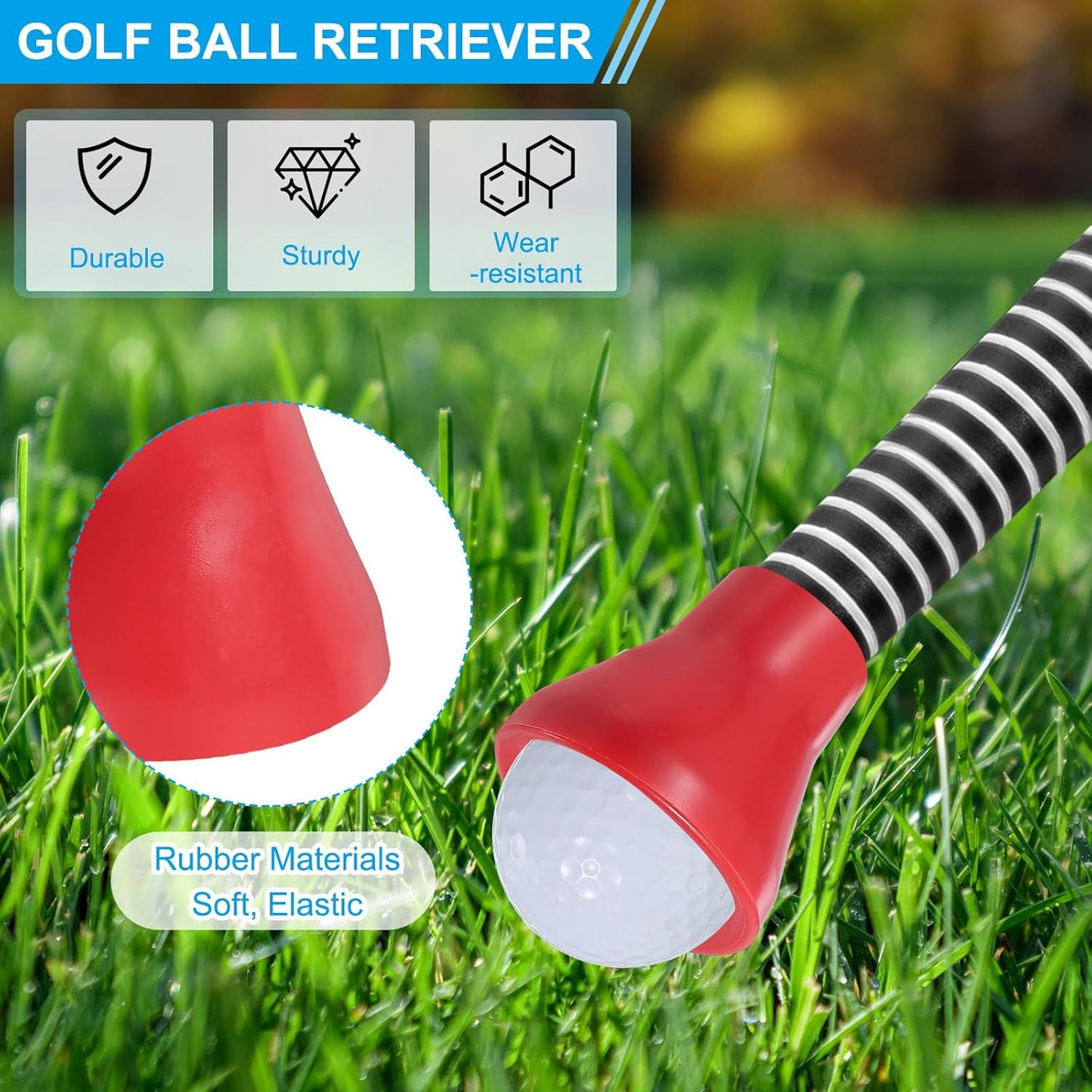 PATIKIL Golf Ball Retriever Grabber, Golf Ball Suction Cup Grabber Rubber Putter Grip Picker Upper Tool for Golfers Putter Swing Handle Accessories