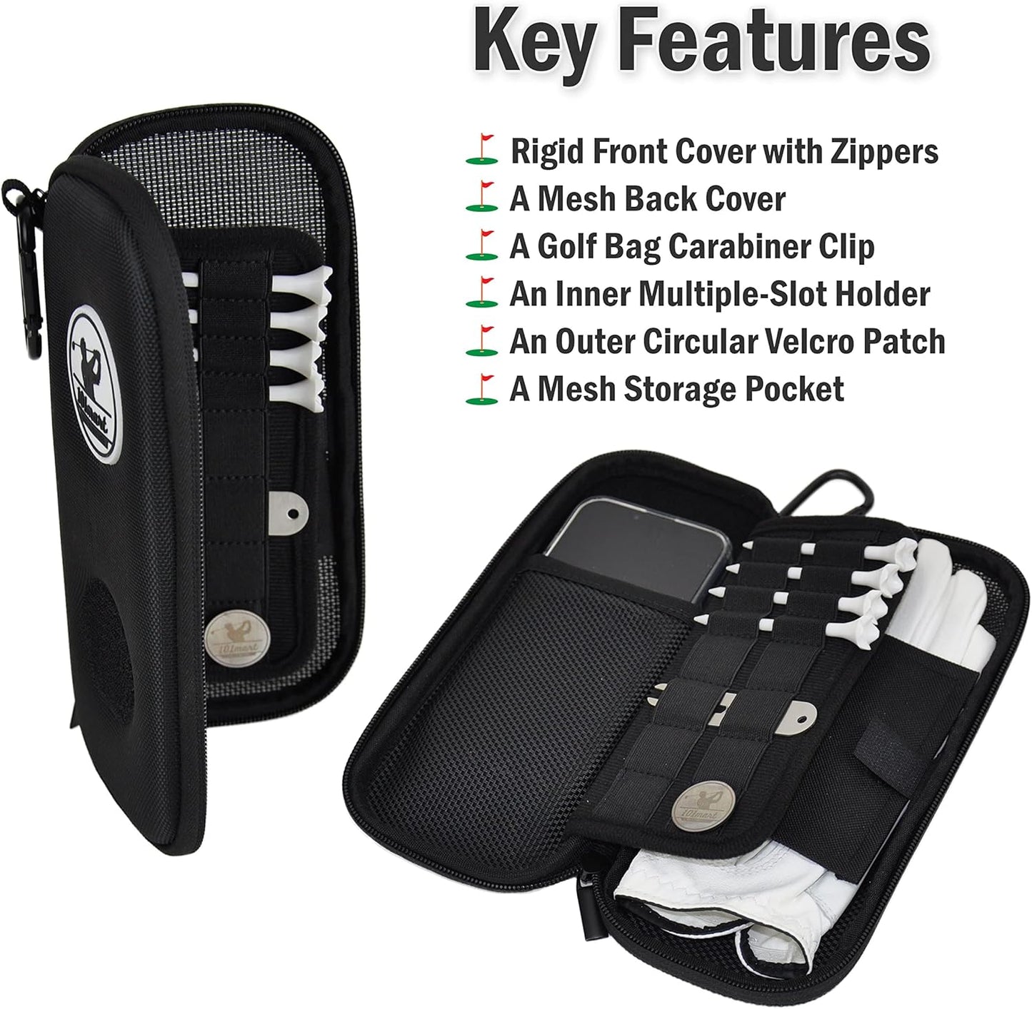 Golf Glove Holder Case - Keep Gloves Protected - Pocket & Slots Store Golf Accessories and Personal Items - 4 Tees, a Ball Marker, a Divot Tool Included - Gift for Men Women Golfers