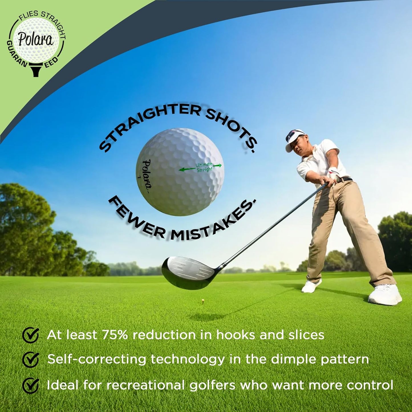 Polara Golf Self-Correcting Golf Balls – Soft Feel, Anti-Slice & Hook Correction, Exceeds USGA Limits, Dimple Pattern, High-Performance Balls for Men & Women