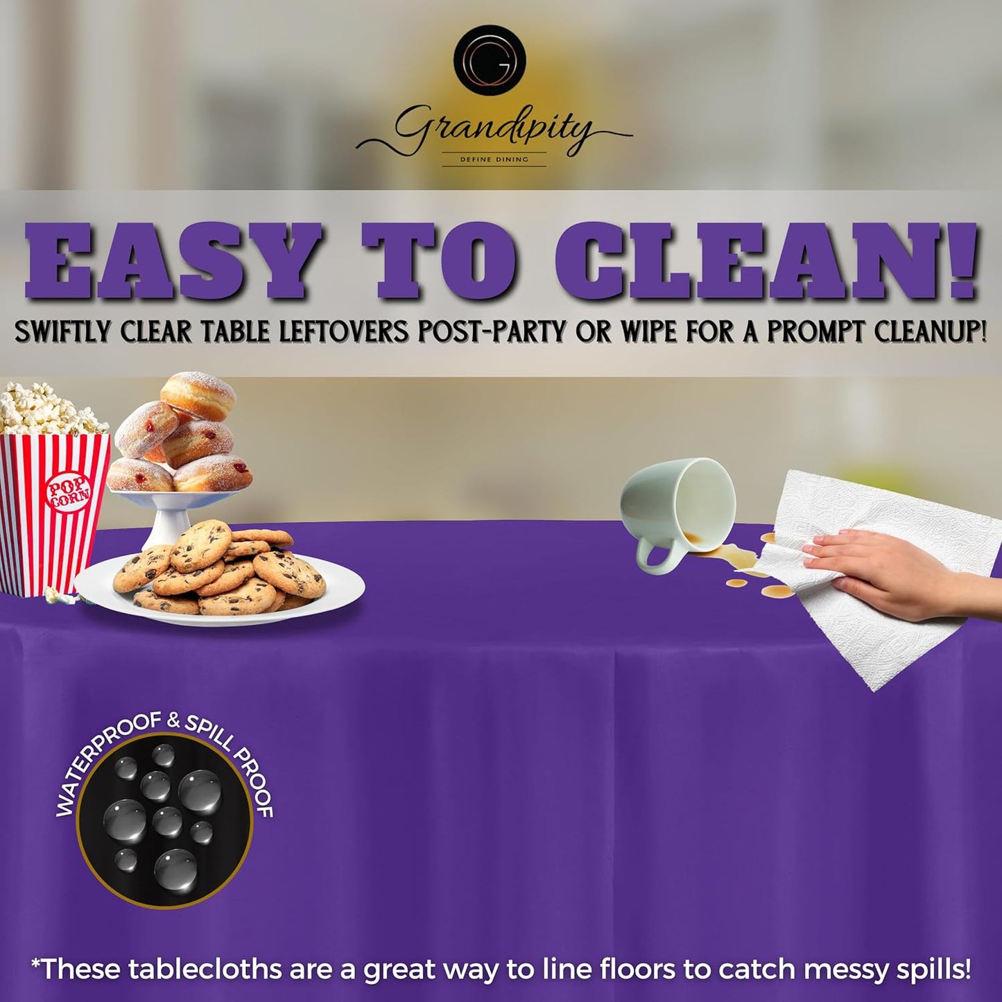 Grandipity 12 Pack Premium Disposable Plastic Tablecloth 84" Inch Decorative Round Table Cover - Purple