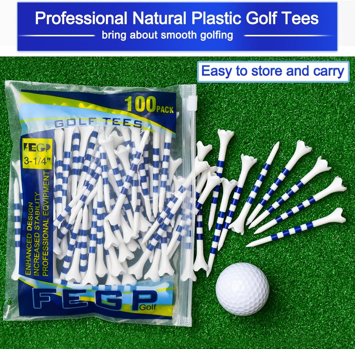 Golf Tees3 1/4" -100 Pack, Plastic Golf tees 3 1/4 inch 4-Prong Long Plastic Tees – Reduce Friction&Side Spin,Enhanced Durability & Stability,Also able to Work with a Variety of Drivers, hybrids.