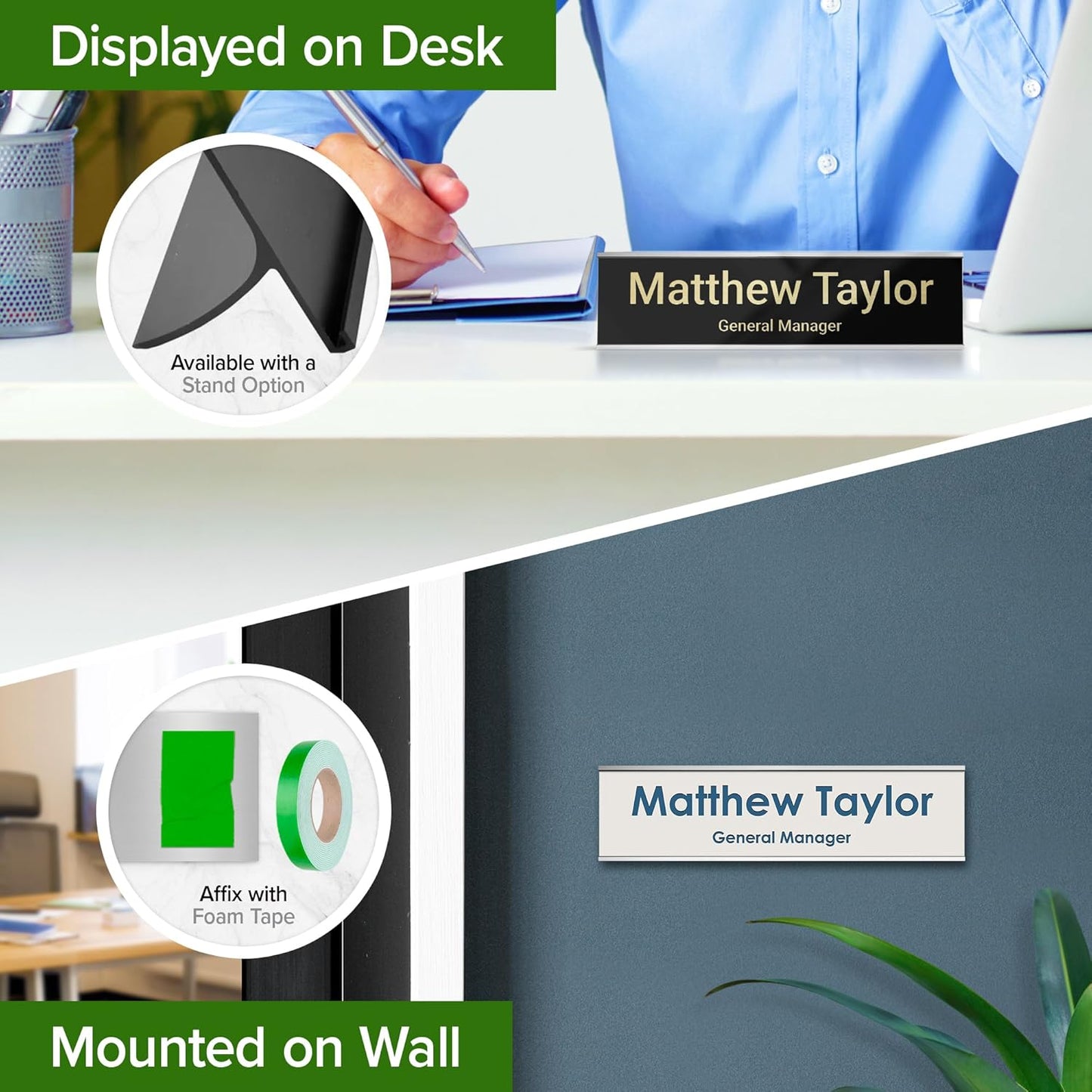 My Sign Center Custom Desk/Wall Name Plate - Personalized, Laser Engraved, 2" x 8", 18 Color Options, Made in USA