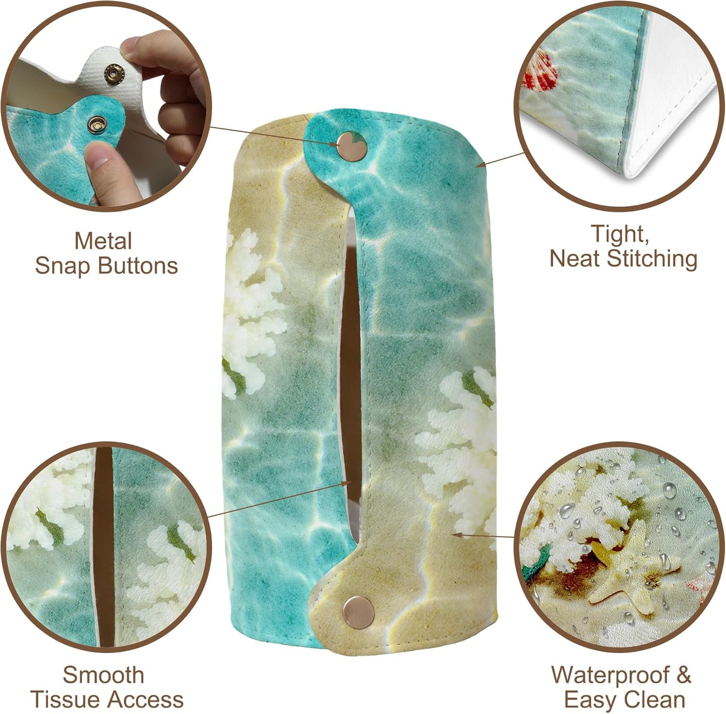 Summer Beach Starfish Seashell Tissue Box Cover Holder – Rectangular Tissue Organizer, Decorative Napkin Box Case for Home, Office & Car