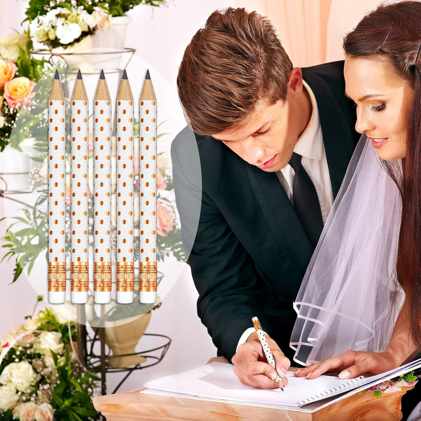 Crtiin 50 Pcs Mini Golf Pencils with Eraser Pre Sharpened 4 Inch Pocket Half Pencils for Bridal Shower Baby Shower Wedding Game School Office Supplies Party Favors Prize Gift(White and Rose Gold,Dot)