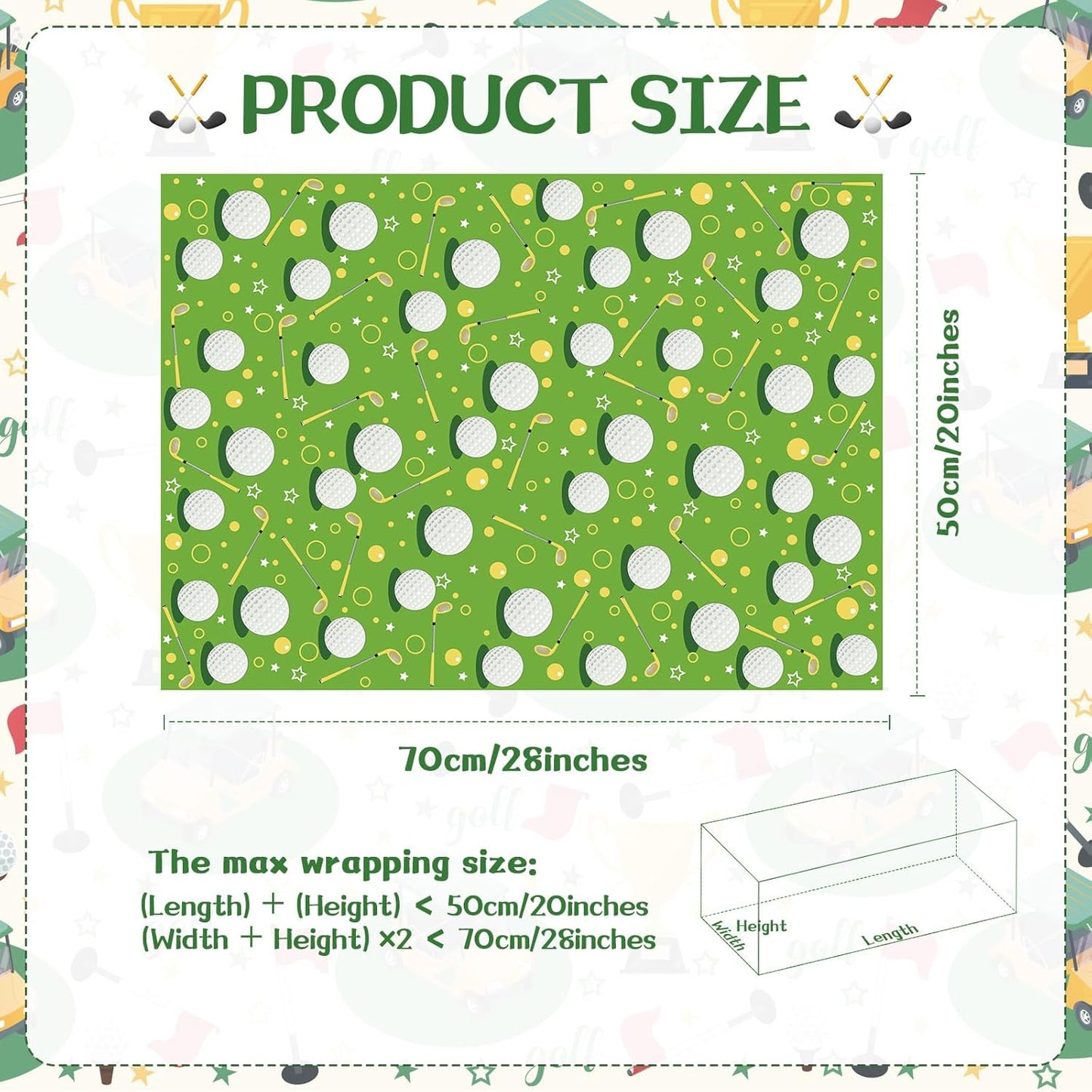 Golf Cart Bag Design Wrapping Paper - 12 Sheets Blue Green Golfing Gift Wrap Sports Themed Gifts for Birthday, Holiday - 20" x 28