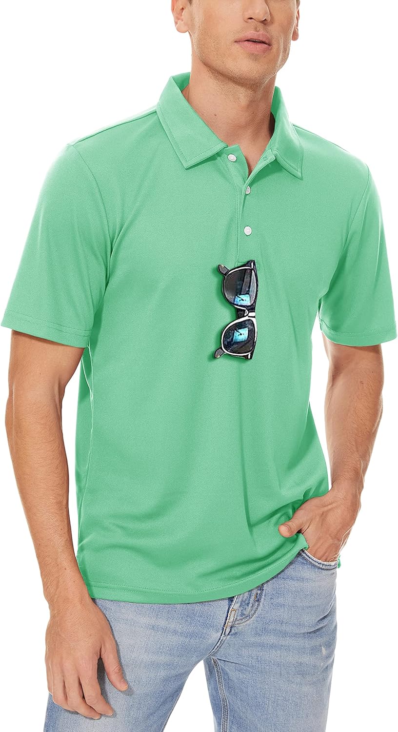 MAGCOMSEN Men's Polo Shirts 3 Buttons Casual Work T Shirts Quick Dry Short Sleeve Golf Shirt Pique Jersey Outdoor Performance