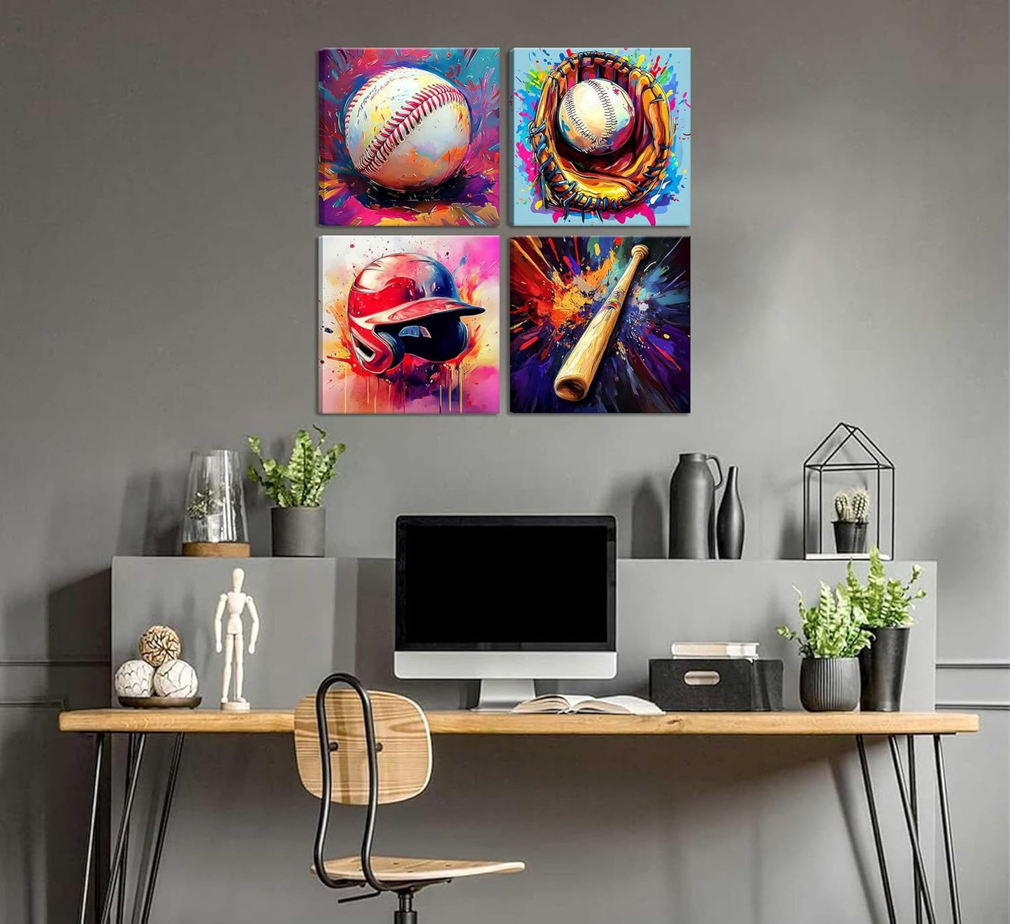 Baseball Wall Art Boys Room Rustic Baseball American Football Painting Picture Wall Decor Modern Graffiti Poster Print Artwork for Man Cave Man Bedroom Living room Playroom Home Decoration